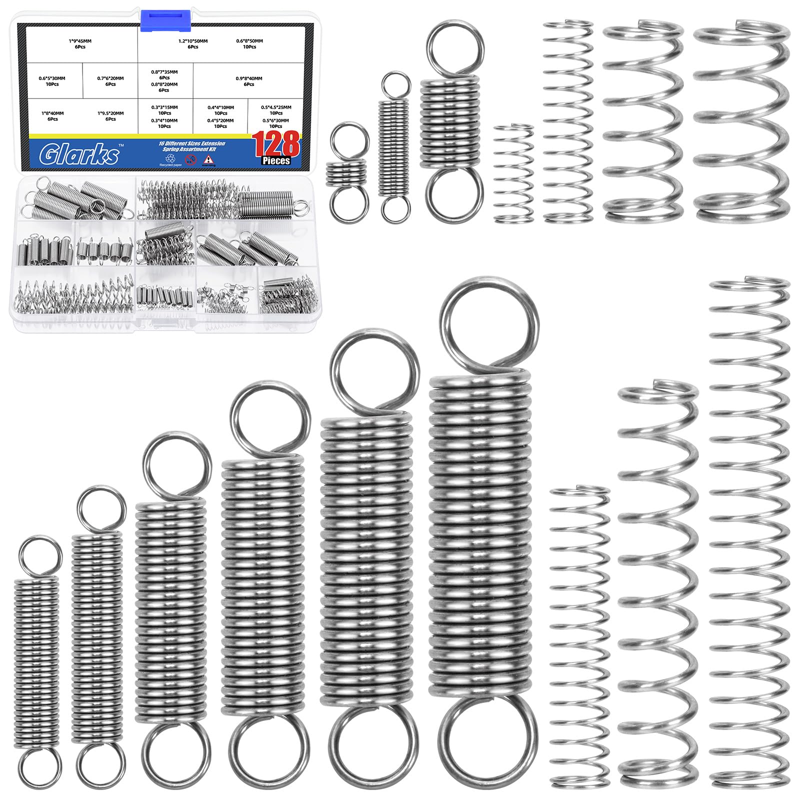 Glarks 96pcs Stainless Steel Extension Springs with Double Hook Sets 15 Sizes Small Spring Tension Spring Wire Assortment for Machinery Construction Industrial — Amazon image 9