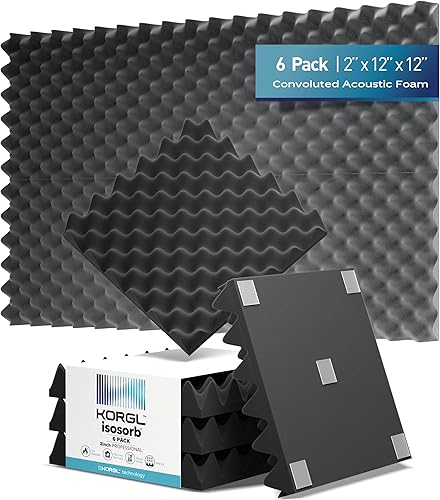 Korgl Paneles de espuma a prueba de sonido de 12 x 12 x 2 pulgadas para paredes, forma de caja de huevos con cinta adhesiva de doble cara, paneles