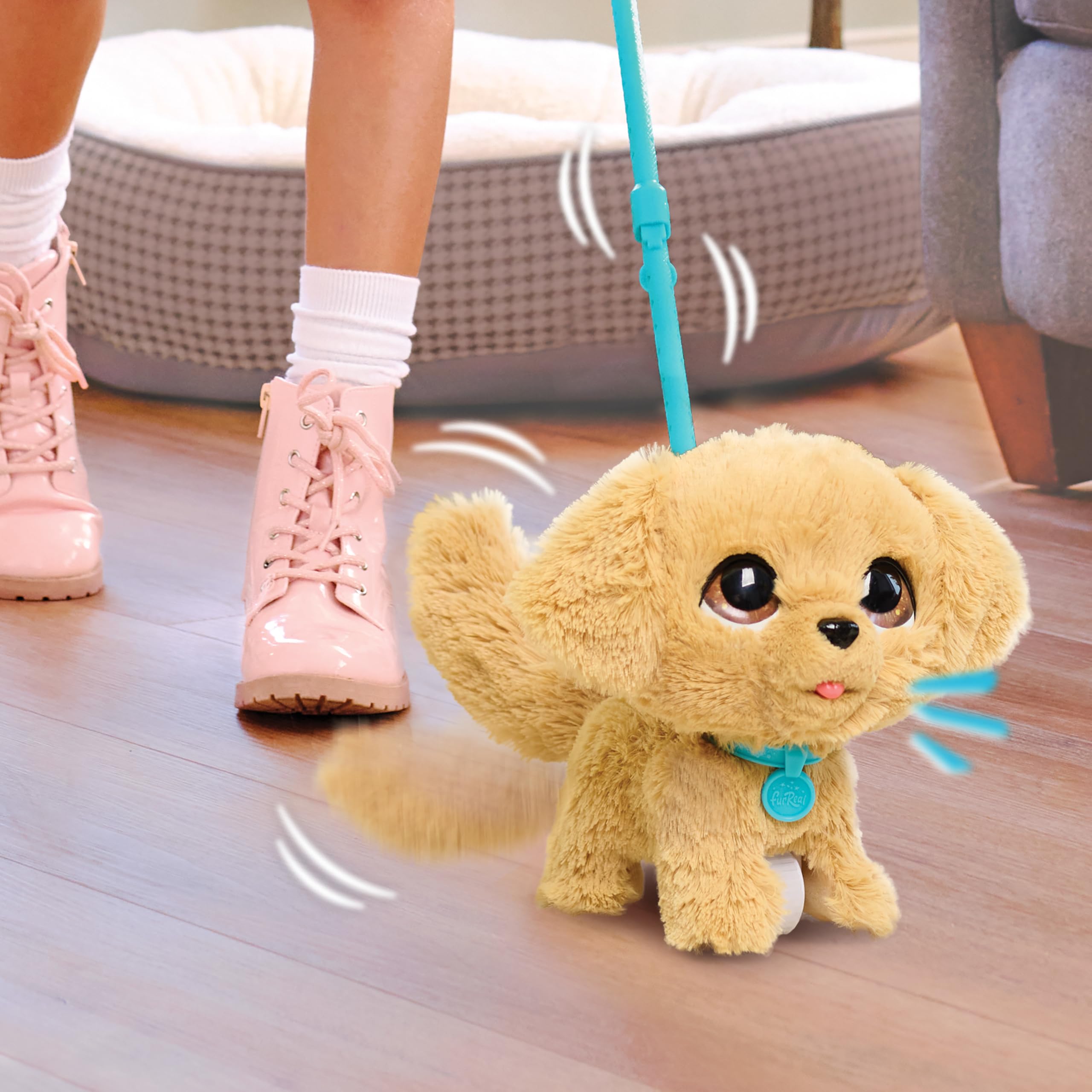 Just Play Golden Retriever Marcheur interactif de FurReal mesurant 20,3 cm de Haut, Animal en Peluche interactif, 4 Accessoires, Jouets Doux, Jouets pour Enfants de 4 Ans et Plus | Pretend Pet Pay avec chien en peluche, comprend 2 laisses amovibles, piles