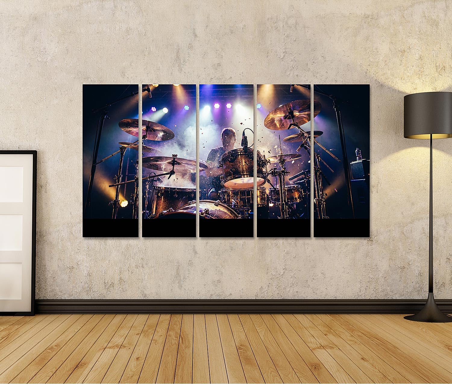 islandburner Bild auf Leinwand Dynamisches Schlagzeug-Konzert Wandbild Wohnzimmer Für Musikfans - 5-teilig XXL