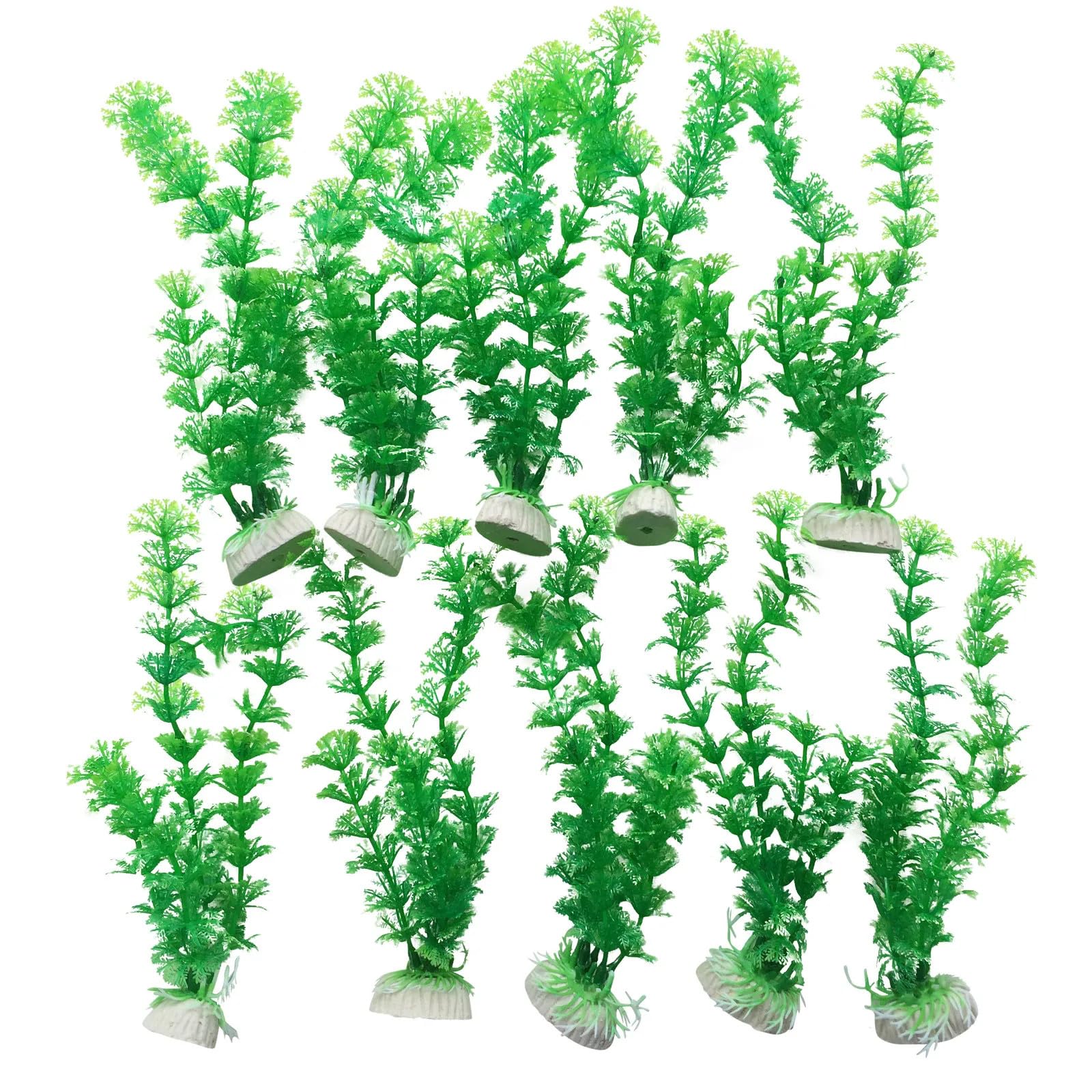 Finest-Filters 10 Pack Aquarium Fish Tank 8" Plastic Plants for Aquarium Decoration Decor in Multiple Plant Styles & Vibrant Colour Plants For Freshwater & Marine Aquariums (Light Green)