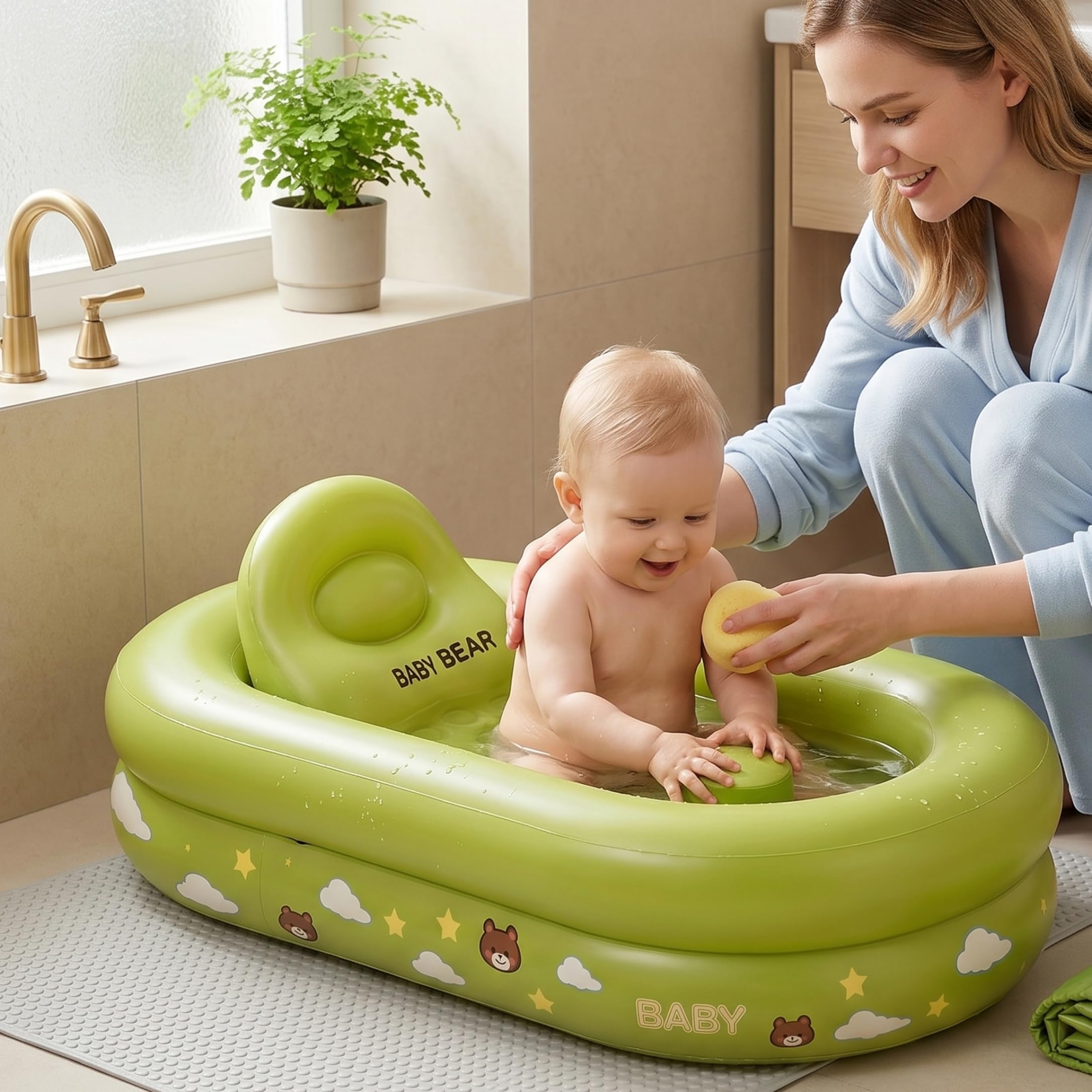 Vaschetta Per Il Bagno Gonfiabile Per Bambini - Vaschetta Per Il Bagno Pieghevole Per Bambini Da Viaggio Portatile 39x24x12 Pollici, Con Cuscino Lavabo Antiscivolo Per Ragazze 0-3 Anni