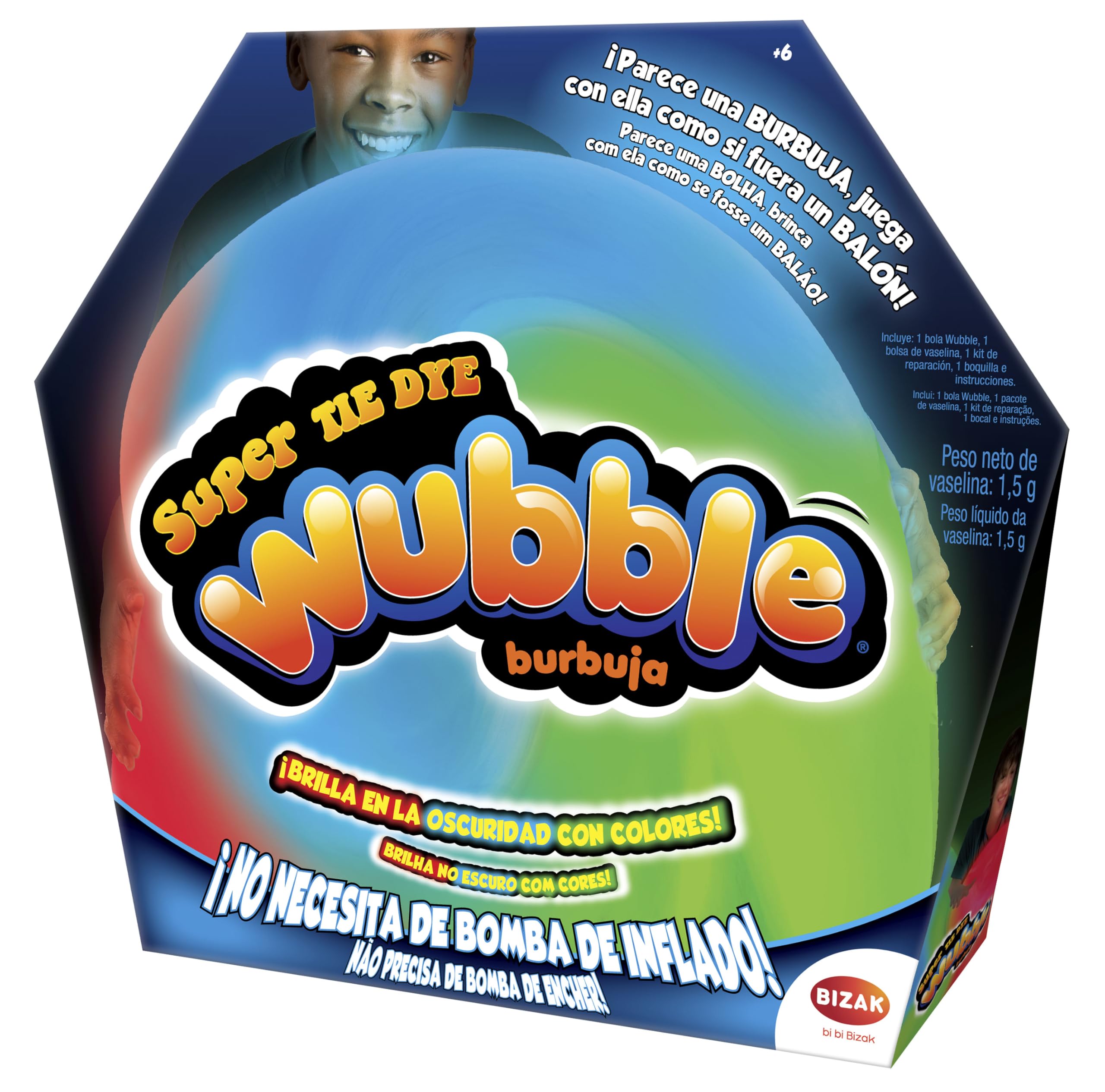 Bizak (62941155 Wubble Super Wubble Tyde Dye Brilla En La Oscuridad, Parece una Burbuja, se Juega como una Pelota, Se infla hasta 70 cm de Altura, Juguetes de jardín al Aire Libre