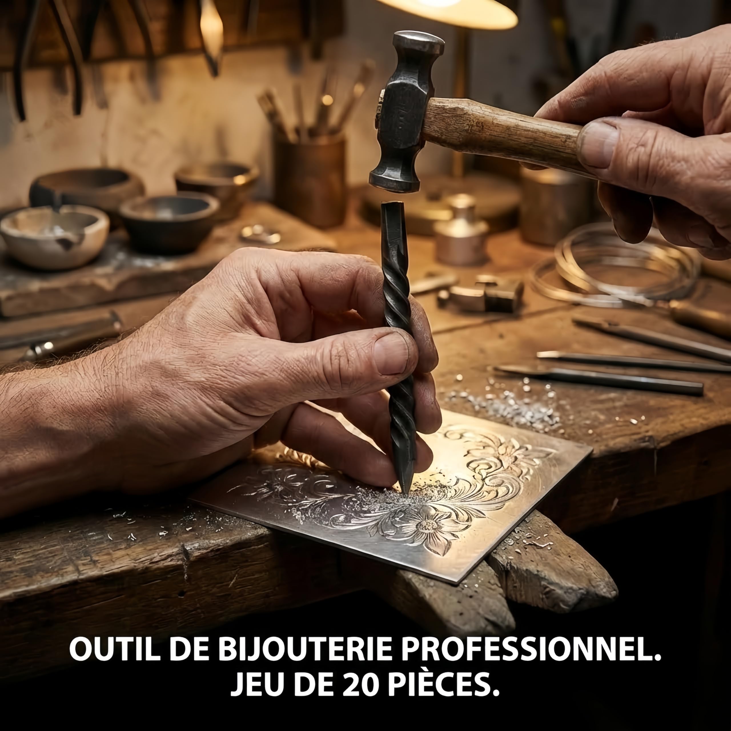 WAHEWUD 20-teiliges professionelles Schmuck-Amboss-Meißel-Werkzeug-Set, Metall-Gravur-Werkzeug-Set, tragbares Design in mehreren Größen, kompaktes Stahl-Stanzer-Set, für