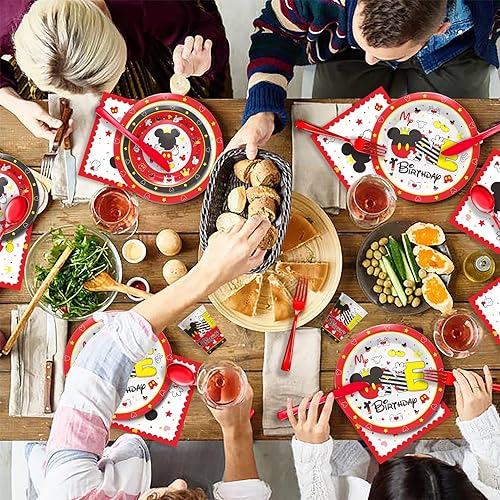 Miniatura 6 de Piooluialy Mickey Themed Mouse 1st Birthday Party Supplies - Mickey First Birthday Party Decorations Include Dinner Plates, Cups, Napkins,