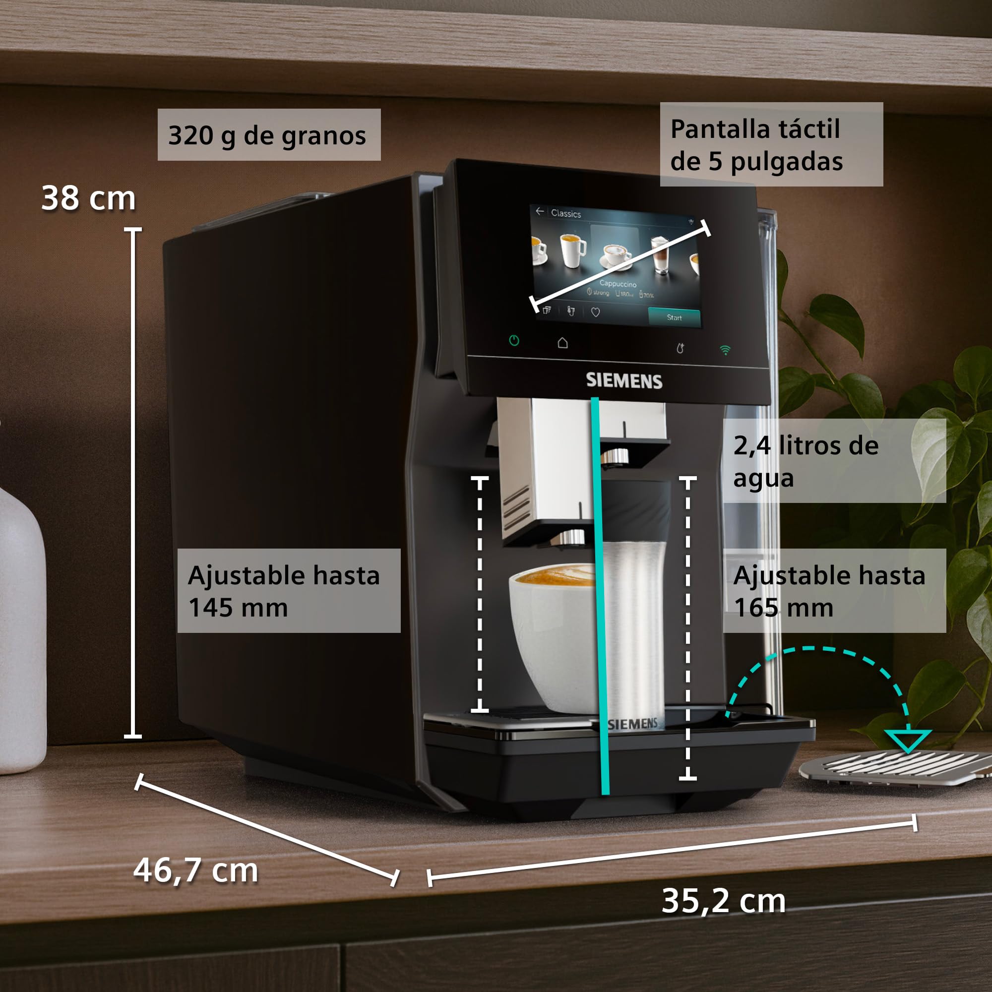 SIEMENS, Cafetera Superautomática, EQ700 iAroma, pantalla táctil, Cold Brew y Slow Brew, App Home Connect, morning haze, TP725E01
