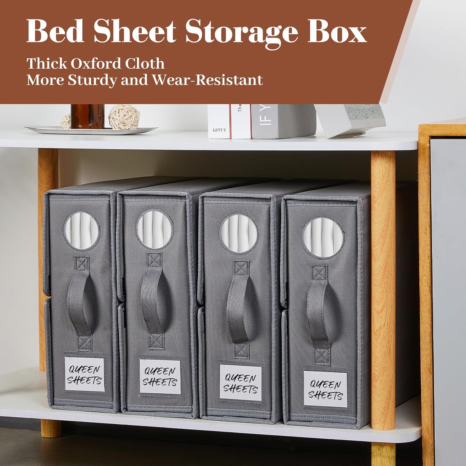 DULLEMELO Bed Sheet Organizers and Storage, Set of 6 Foldable Bed Sheet Storage Box for Linen Closet Organizers and Storage, Bedding Storage Bags with Zipper, Grey Under the Bed Organizer with Window