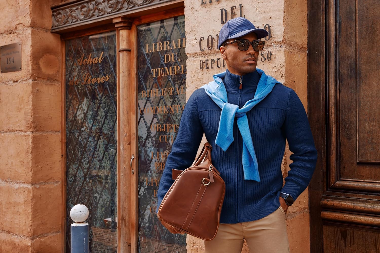 PJ PAUL JONES Men's Full Zipper Cardigan Casual Stand Collar Cardigan Sweater Ribbed Knit Long Sleeve Sweater - Image 4