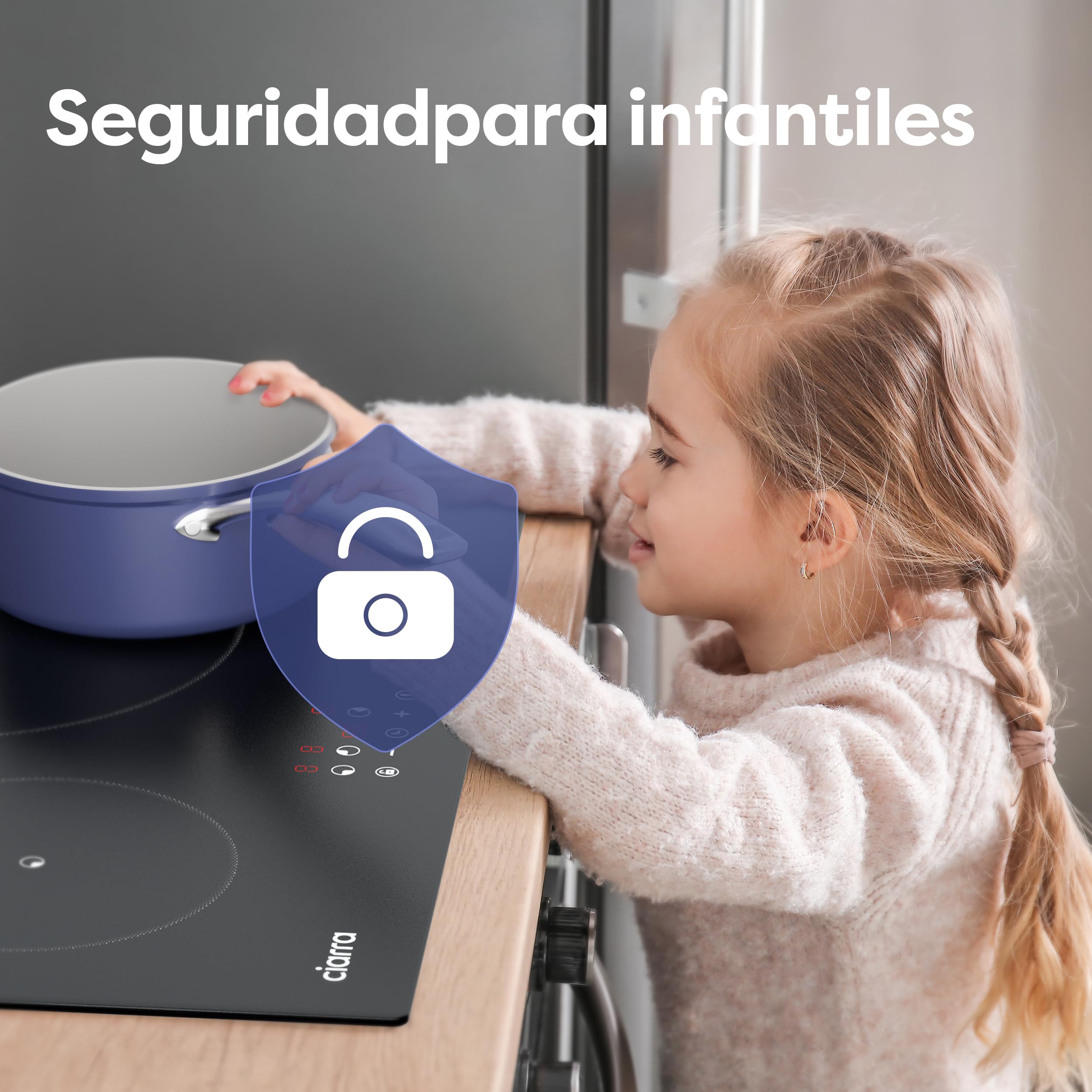 Ciarra CABBIH3-F Placa Induccion, 3 Zonas, Empotrable de 60cm, Temporizador | Bloqueo Infantil, Detector de Recipientes, Limitador de potencia, ideal para hogares con potencia contratada limitada