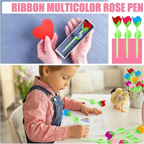 Miniatura 3 de Teling Bolígrafos de flores de rosas rellenas para el día de San Valentín, bolígrafos de ramo de rosas fiables, suministros de oficina de