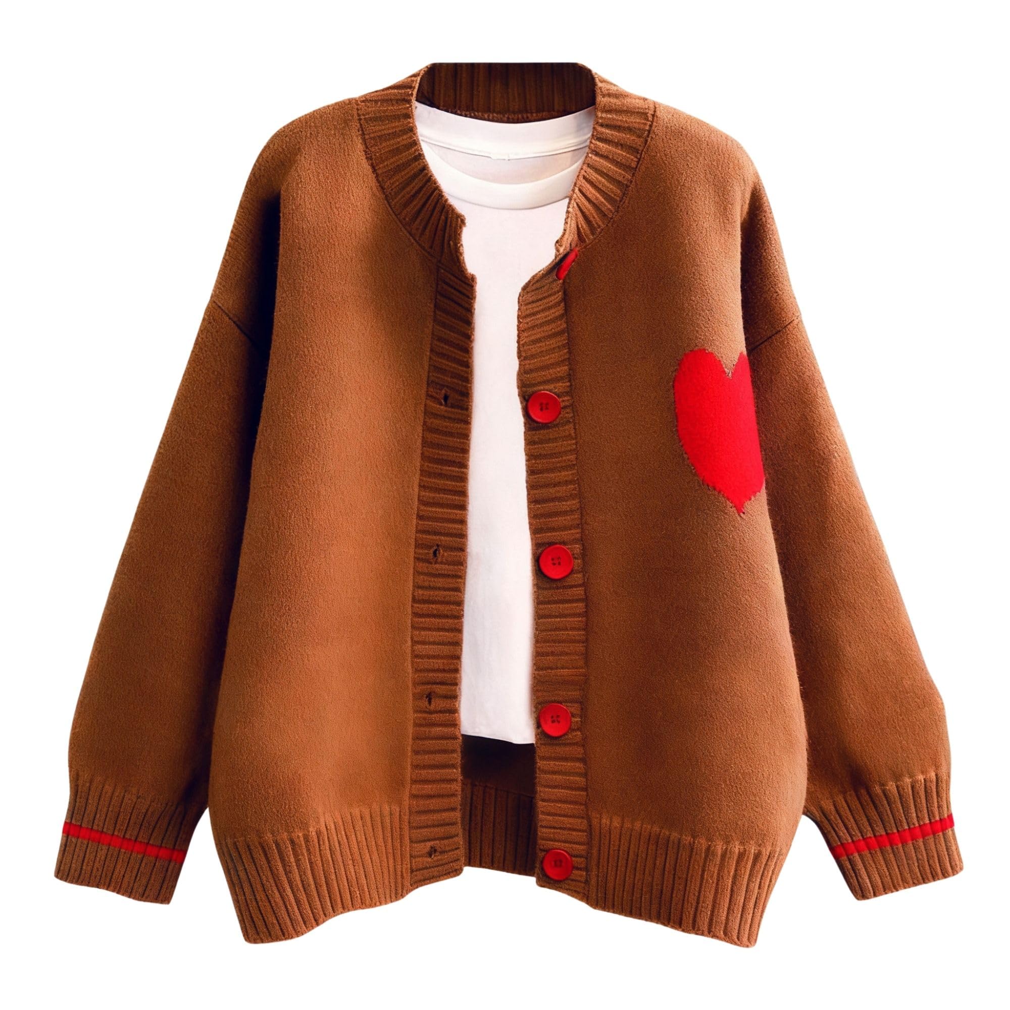 FindThy Womens Cute Cardigan Sweater Kawaii Love Heart Print Y2K Button Knitted Outerwear