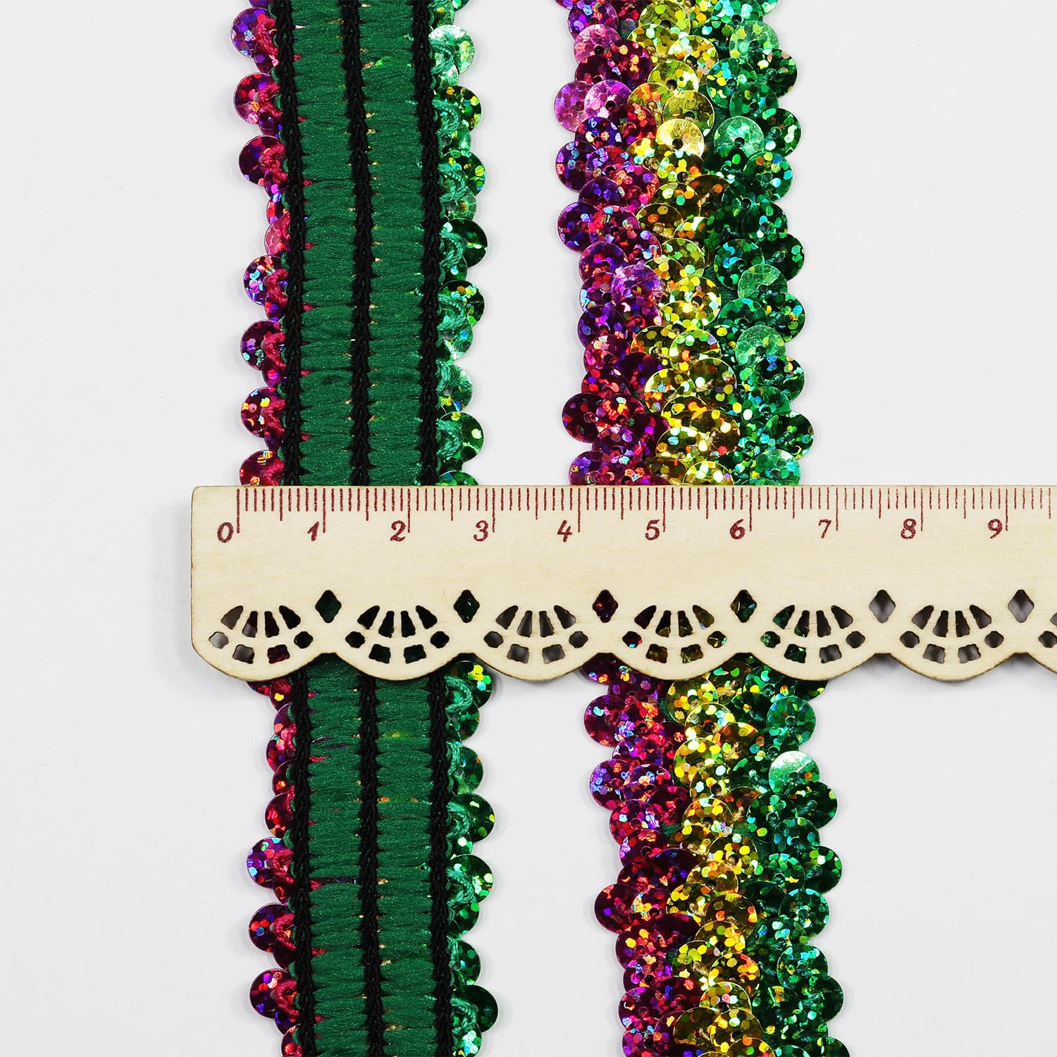 Length10 Yards?Wide 1.18 Inch Green/Gold/Purple Elastic Sequin Ribbon Trim for Sewing Dress Dance Costumes Headband ?Green/Gold/Purple?