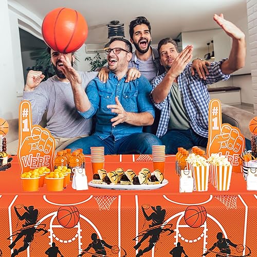 Miniatura 6 de Mantel de baloncesto de 51 x 86 pulgadas, cubierta de mesa de plástico, decoraciones de fiesta para niños, suministros para fiestas de cumpleaños