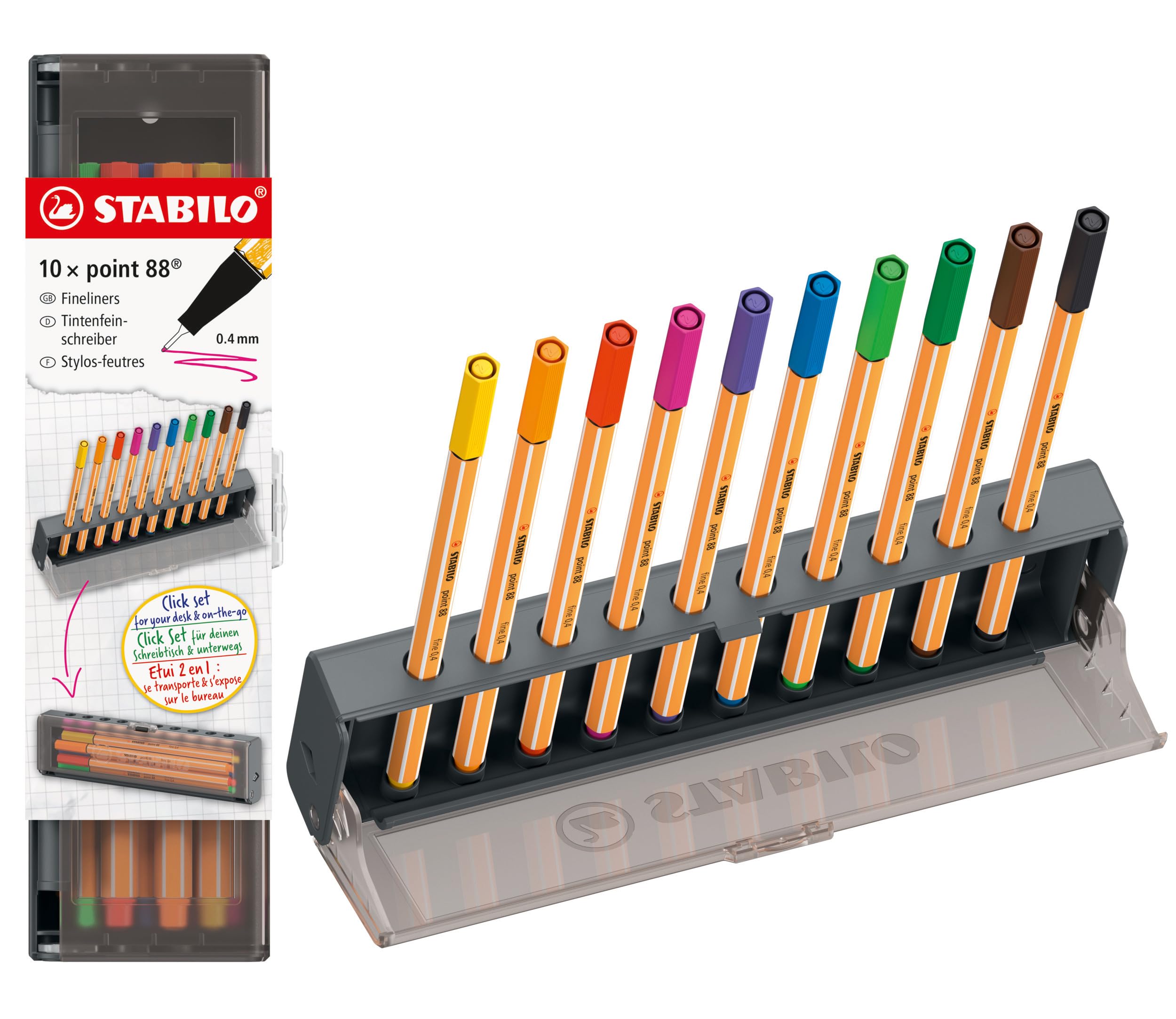 STABILO point 88 Fineliner Click Set da 10 Colori assortiti
