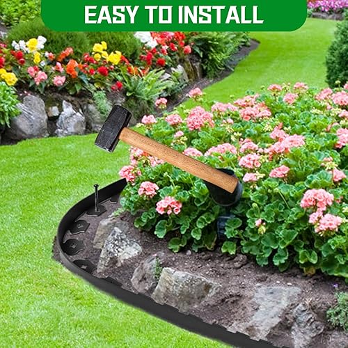 Miniatura 5 de Kit de bordes de paisaje sin excavación de 20 pies con 20 picos, borde de plástico de 2 pulgadas de alto para jardinería jardín, césped, patio,