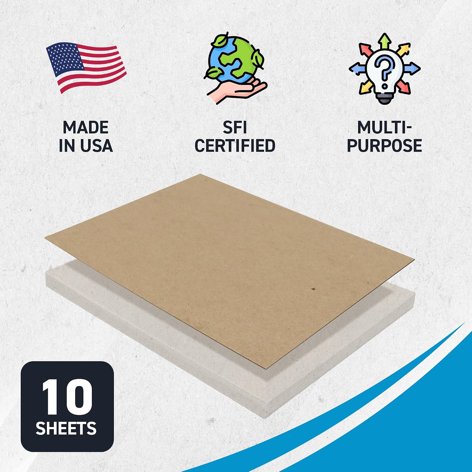 MagicWater Chipboard Sheet for DIY Projects - 9x12 Inch - 10 Pack - 22 pt - Heavy Duty Kraft (0.022 Inch Thick) Paperboard, For Scrapbooking, Books, Picture Frame Backing, Arts Project & Crafts