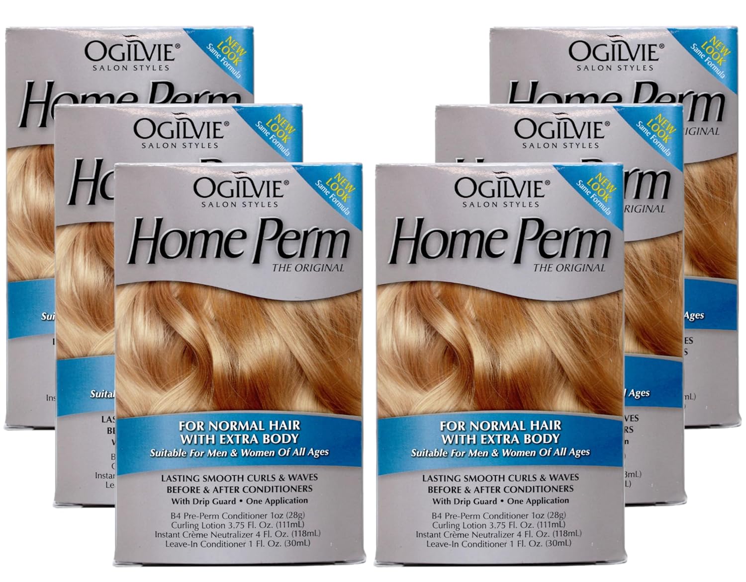 Ogilvie Salon Styles Home Perm The Original with Extra Body for Men & Women - For Color Treated, Normal Hair - Lasting Smooth Curls & Waves Before & After Conditioners with Drip Guard - 6 Pc
