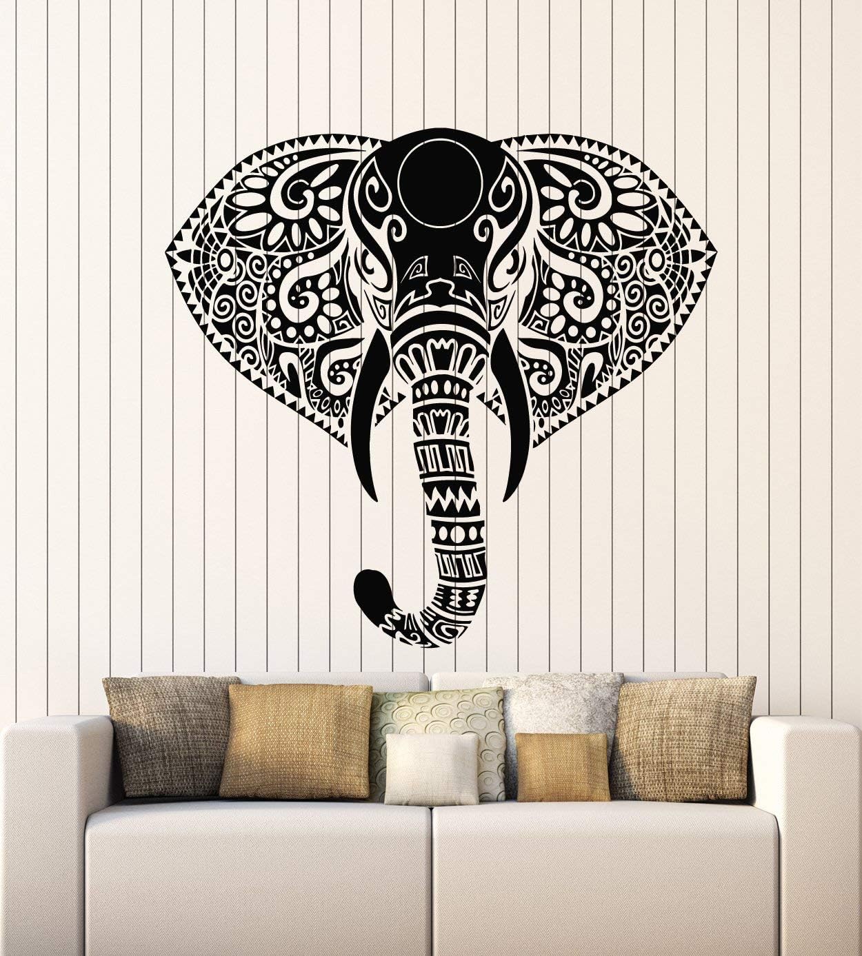 WallStickers4ever Vinyl Wall Decal Animal Elephant Head Trunk Florals Ornament Stickers Mural Large Decor (g5261) Black
