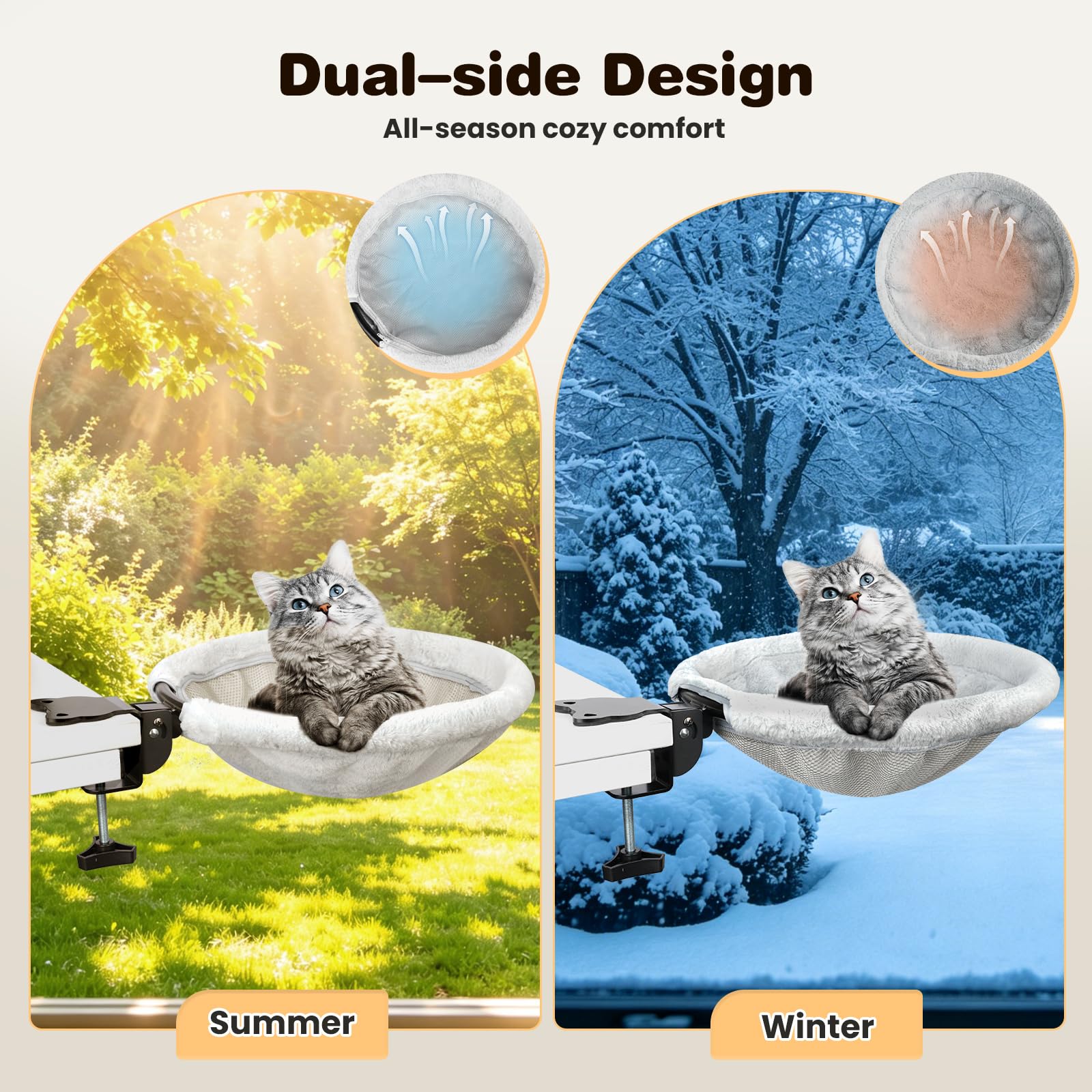 VavoPaw Cama-Escritorio para Gatos, Percha Metálica para Gatos Sin Necesidad De Taladrar, Hamaca Plegable con Clip Y Alfombrilla, Soporta hasta 18 Kg, Muebles para Gatos Que Ahorran Espacio, Gris