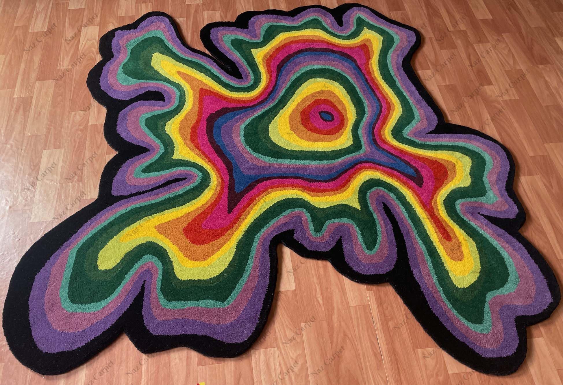 Naz Carpet Irregular Shaped Throw Rug Illusion Pattern Hand-Tufted 100% Wool Handmade Area Rug (Color Multi, 5x5 Feet)