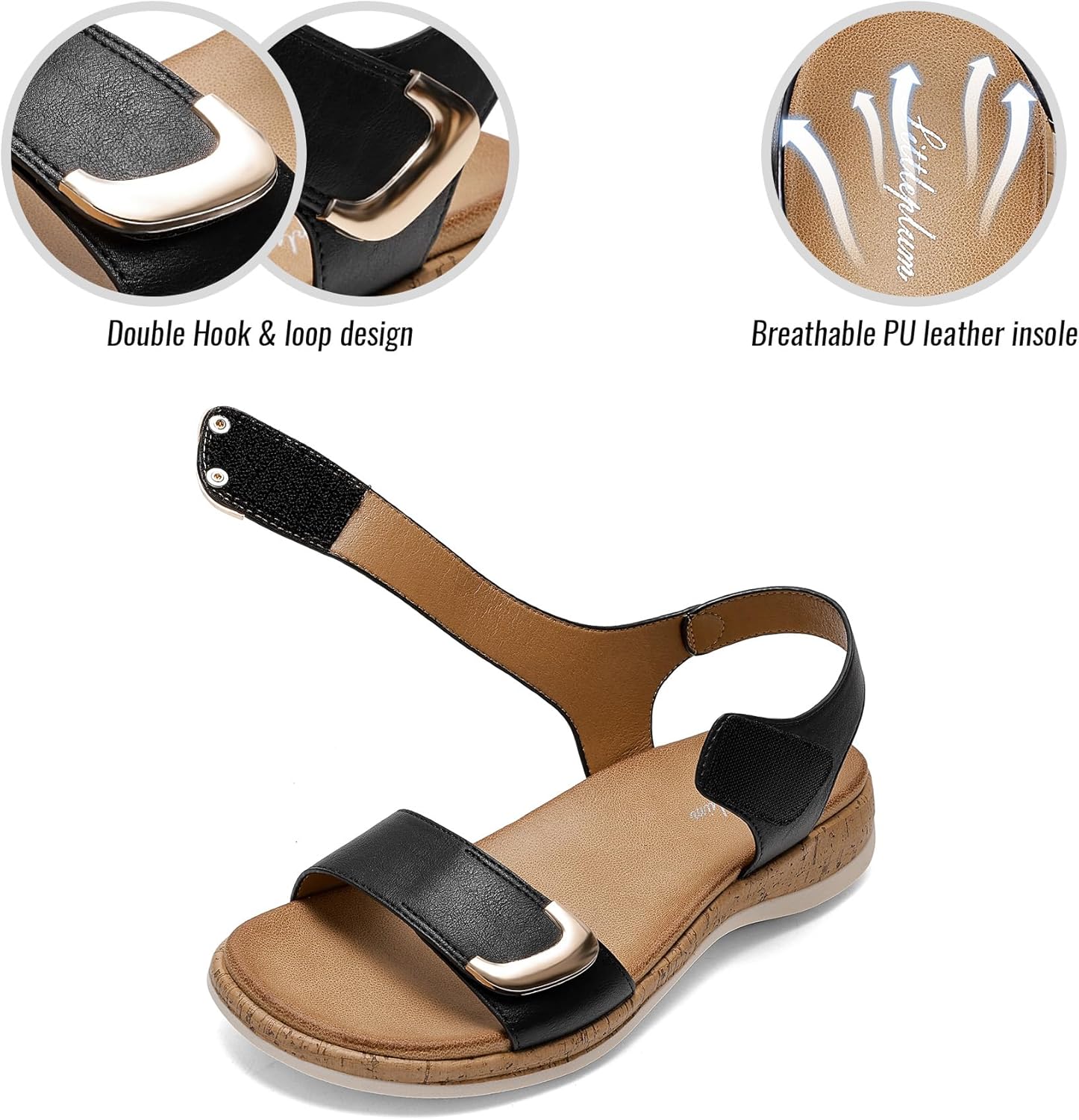 Littleplum Womens Sandals Arch Support Adjustable Comfy Flat Sandals for Women Summer Walking Shoes for Beach,Travel - Image 4