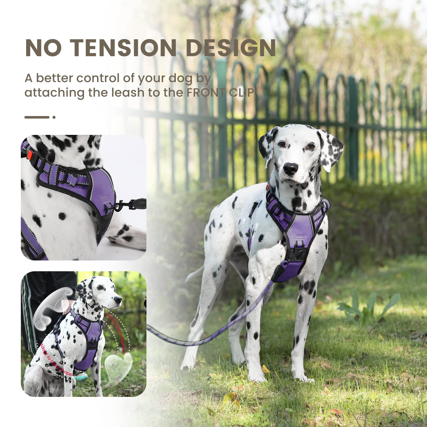 FURRYFECTION No-Pull Dog Harness Medium Dogs, Purple - Image 3