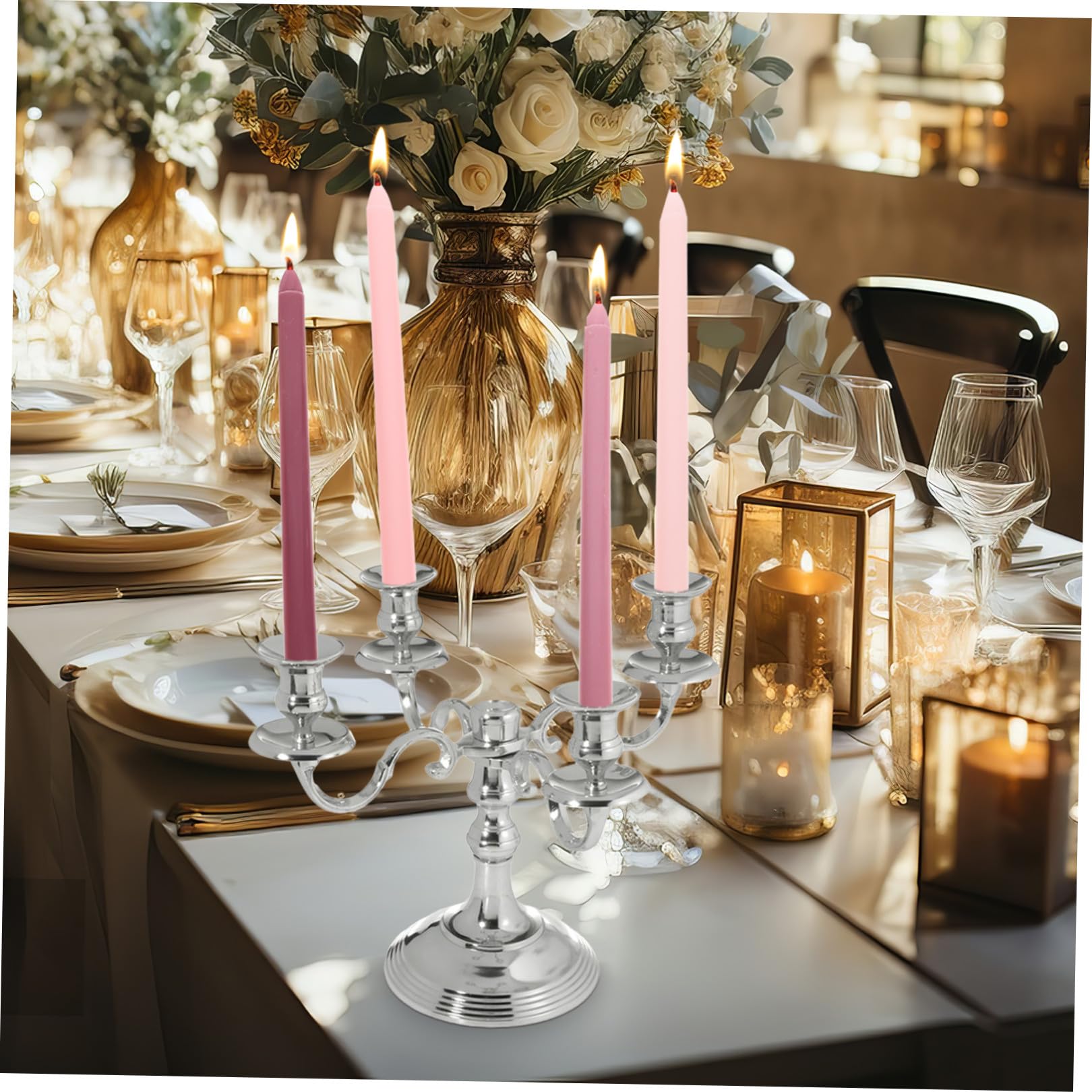 Set da 4 Candele Profumate Palo lungo Sfumatura Rosa Paraffina senza Fumo Decorazione Romantica per Matrimoni e Luce Notturna per Interni ed Esterni
