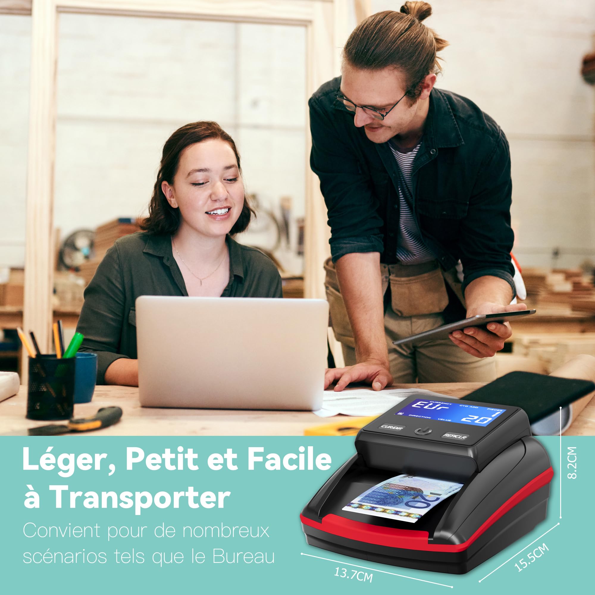 Detector de billetes falsos Euro automático con batería recargable