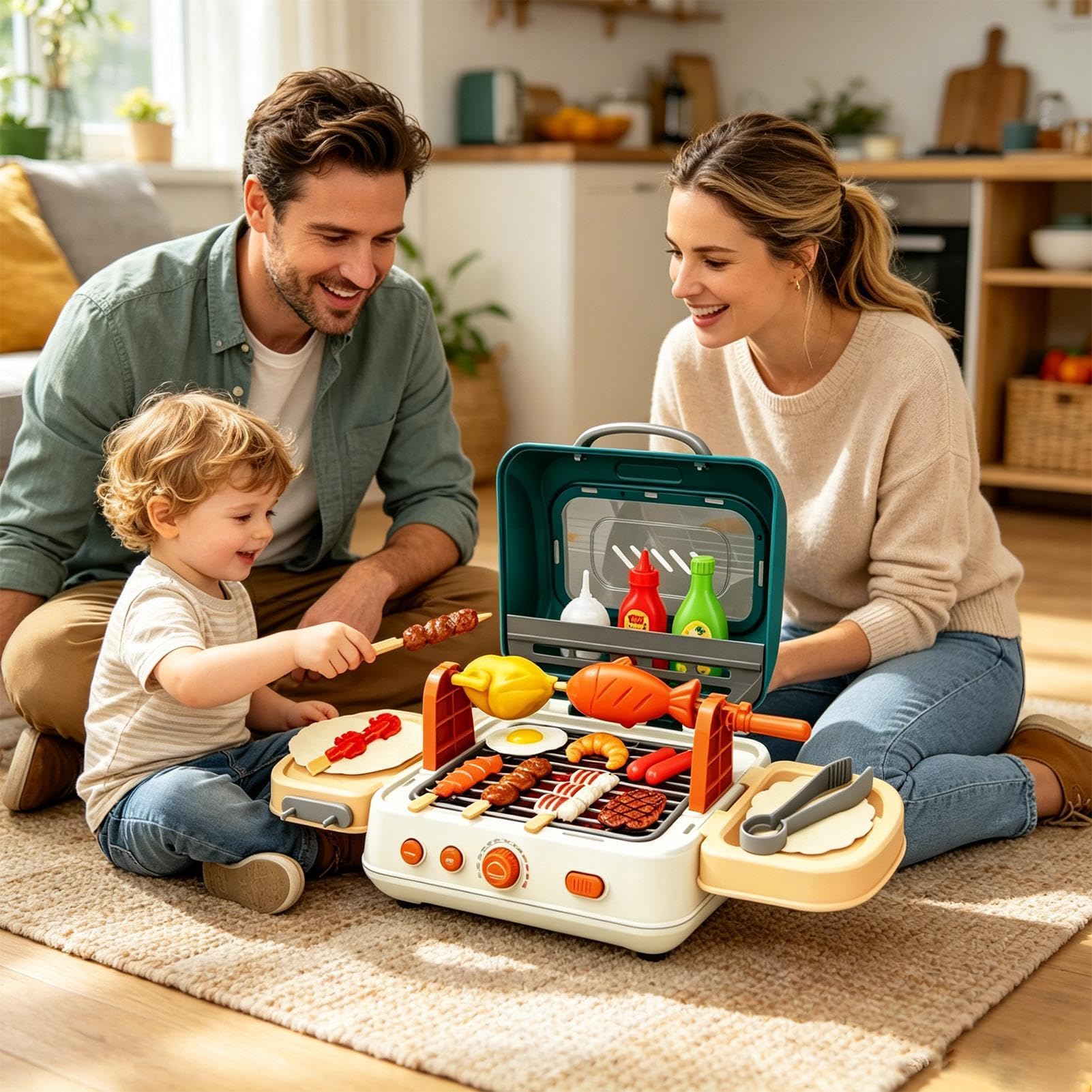 Set Giocattolo Barbecue per Bambini Set Cucina Barbecue Interattivo con | Giocattolo Cibo da Cucina Finta Per Bambini e Bambine, Viaggio, Campeggio, Festa di Compleanno