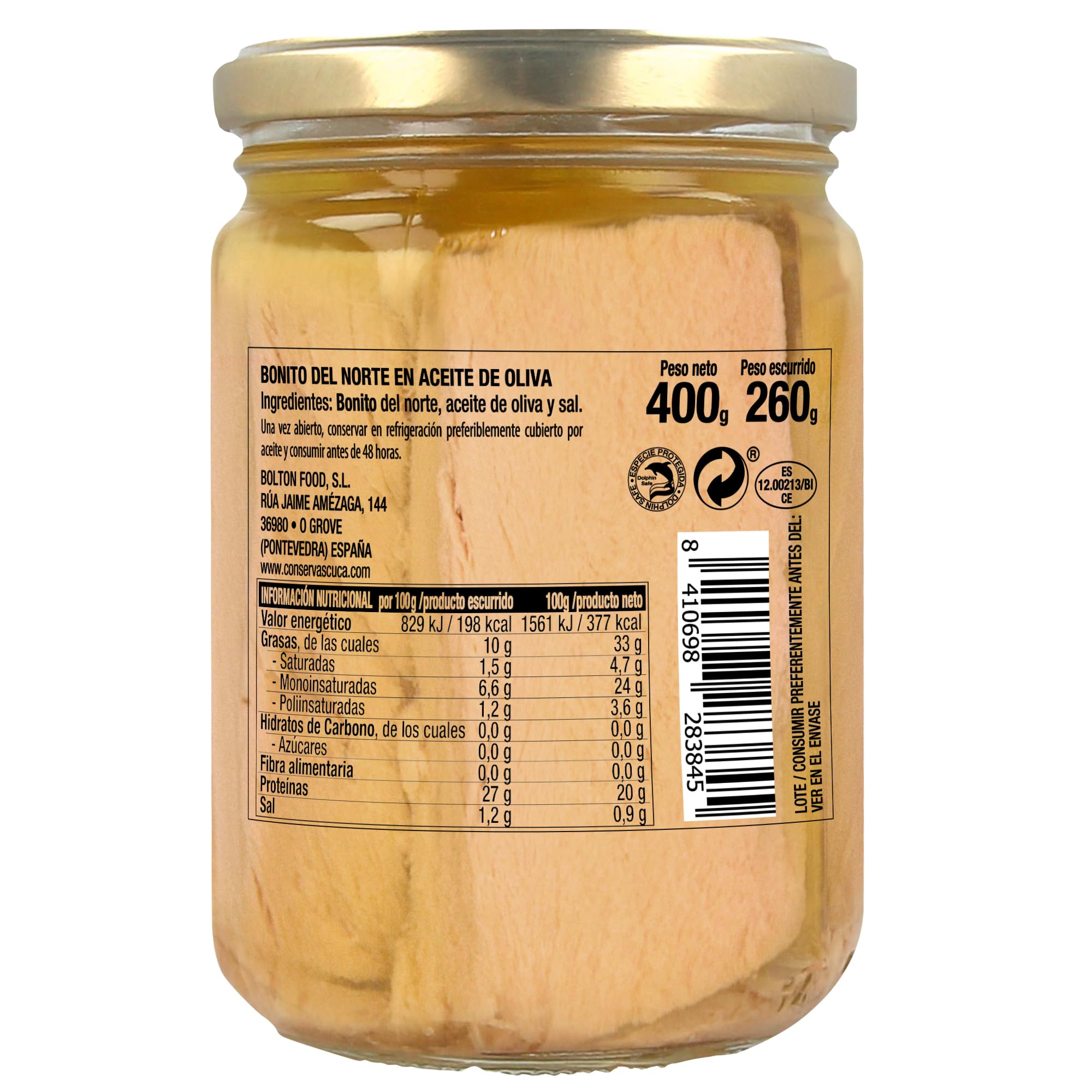 Cuca Bonito del norte en aceite de oliva, 6 tarros de 400gr