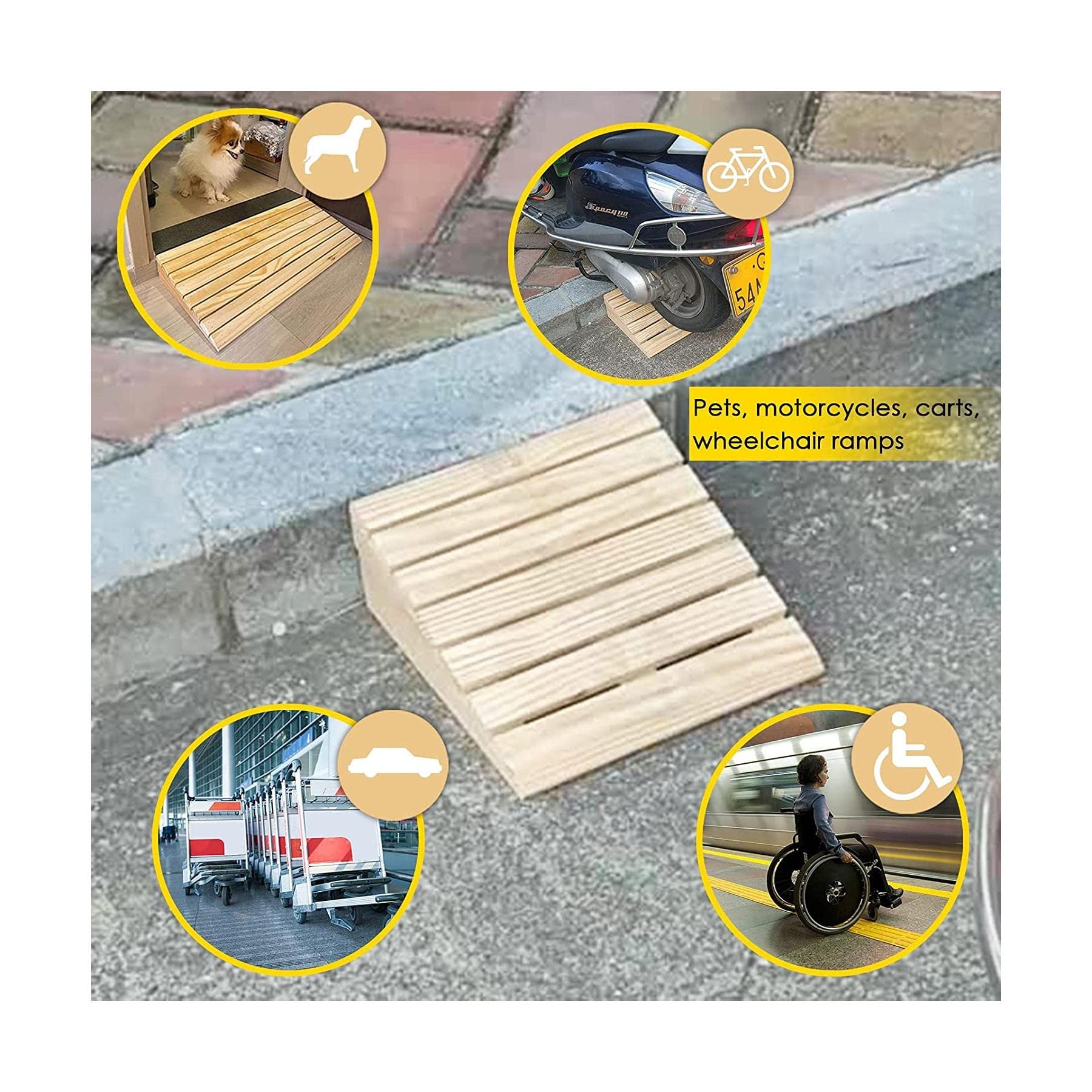 Juego de 2 rampas para escaleras para sillas de Ruedas Umbrales de Madera Umbral de Puerta Rampa de Entrada Antideslizante Rampa de bordillo para andadores