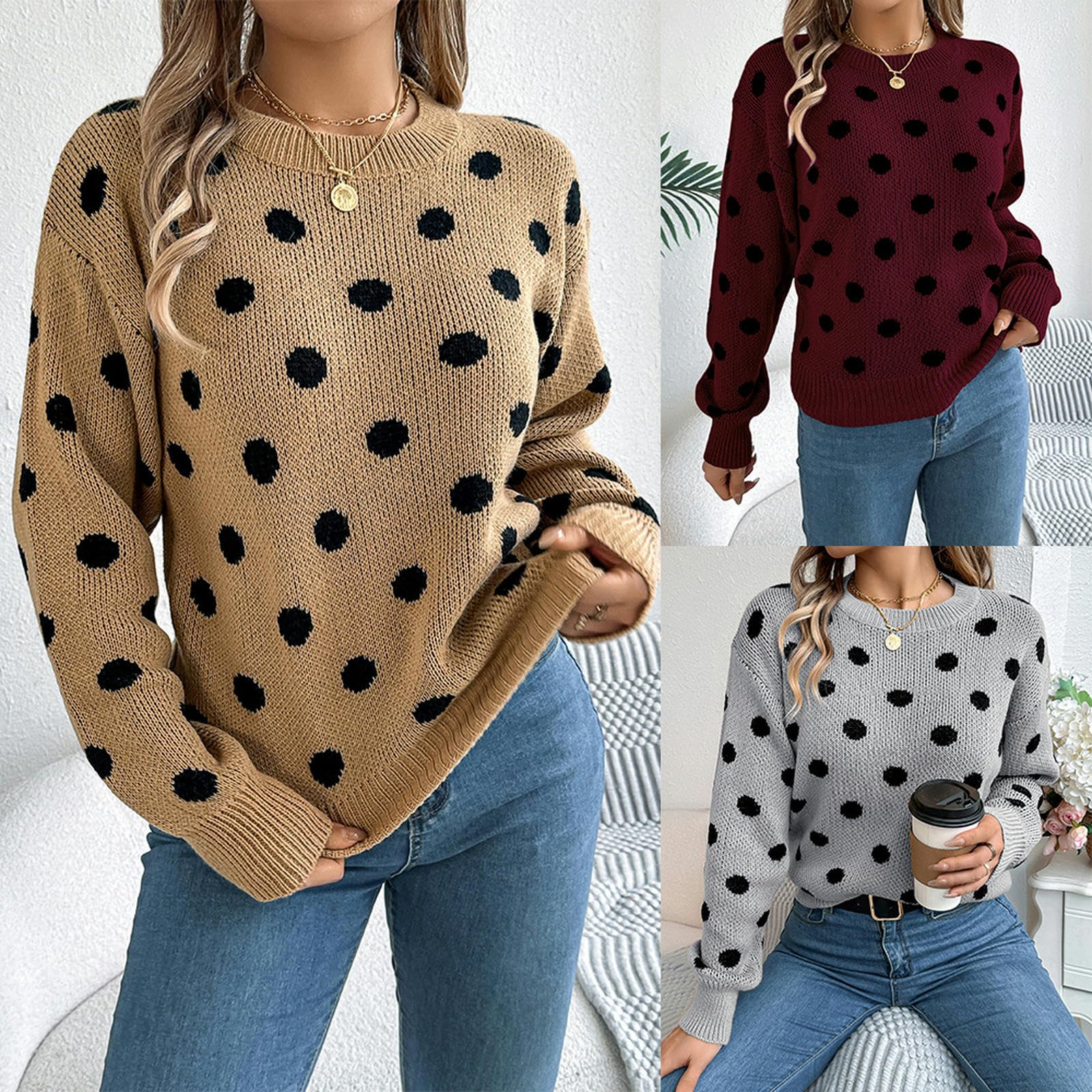 Maglione Donna Maglione Autunno Inverno Femminile Maglione per Maglione Casual Pullover A Maniche Lunghe retrò-Grigio-m