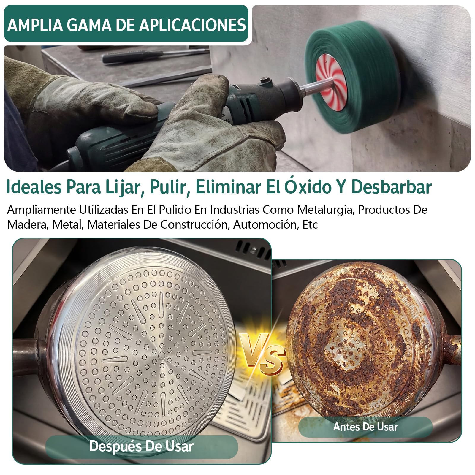 Juego de 10 Muelas Abrasivas Para Amoladoras Angulares – 5 Granos (P180 y P240), 5 Tamaños (25-60 mm) en PVC para Taladros, Atornilladores Inalámbricos y Herramientas Rotativas, Brocas de Rodillo