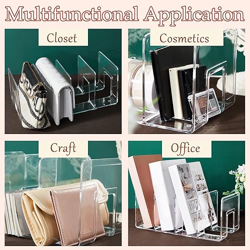 Miniatura 6 de Taiyin Organizador de bolsas de plástico transparente para armario, 13 x 6 x 5 pulgadas, 4 secciones, separador de estantes, organizadores de