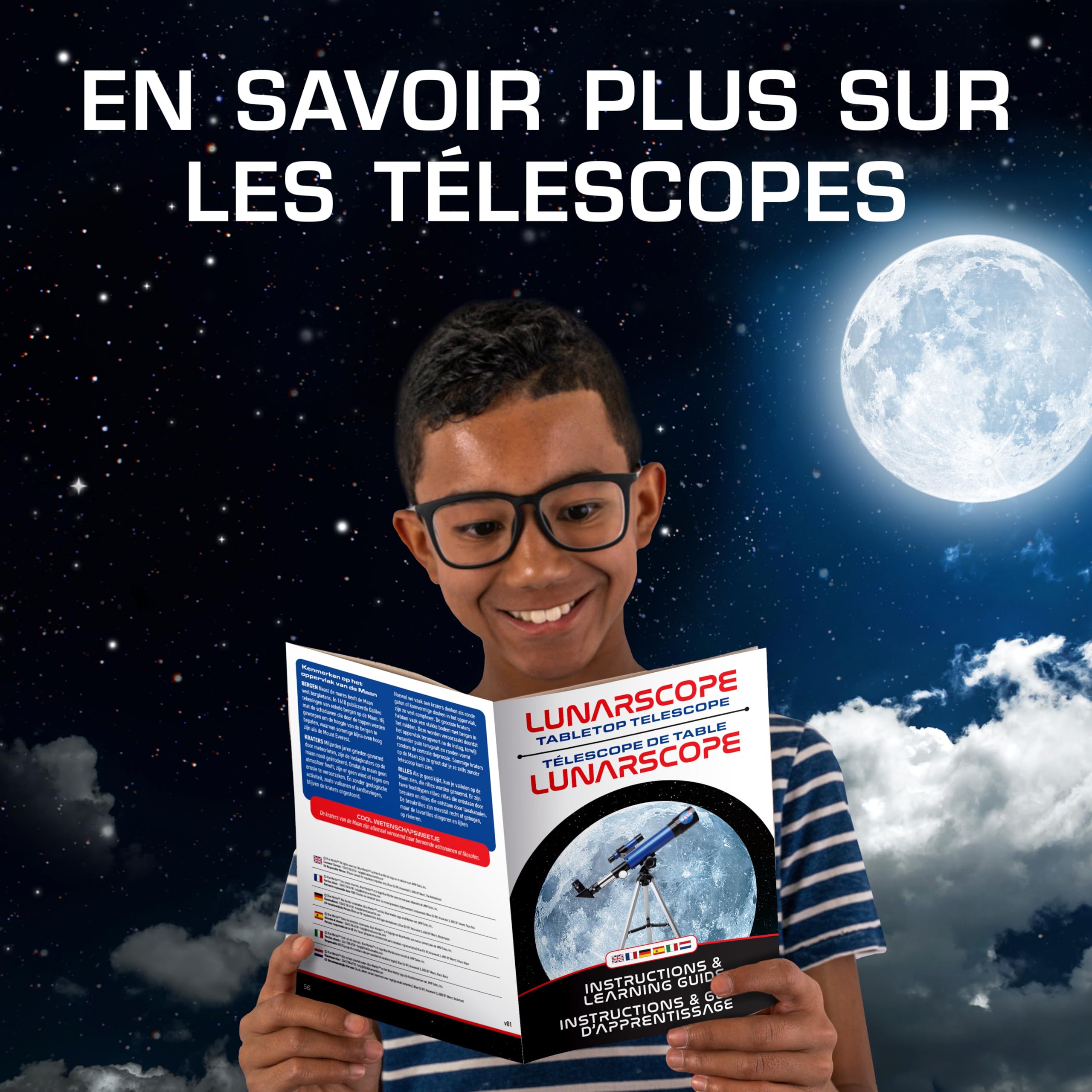 Télescope Lunaire NASA pour Enfants – Grossissement 90x, Deux Oculaires, Trépied de Table, Chercheur, Jouet Espace Cadeau