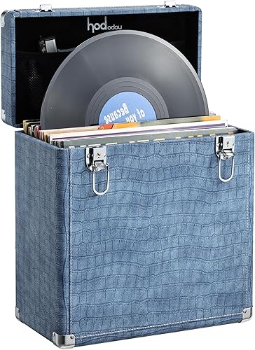 Miniatura 9 de Caja de almacenamiento de discos de vinilo Hododou con candado Organizador de discos Almacenamiento para más de 30 discos individuales de 12