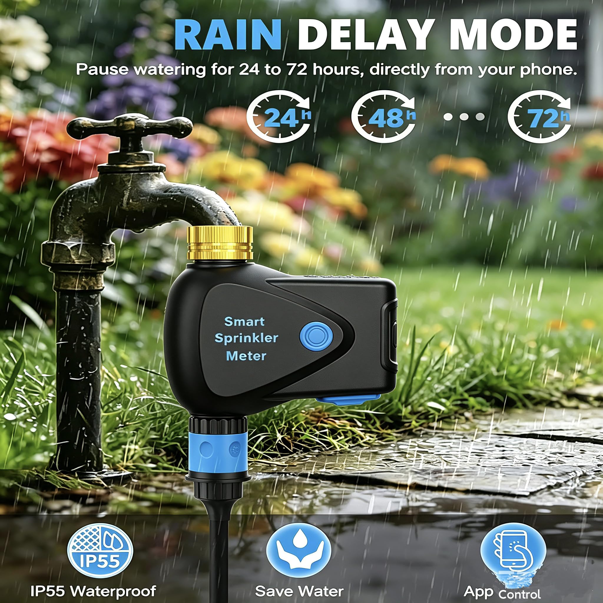 Smart Home - Timer per irrigazione Wi-Fi, computer di irrigazione, regolatore intelligente di irrigazione da giardino per tubi, compatibile con TUYA, IP65 impermeabile con ritardo della pioggia per il