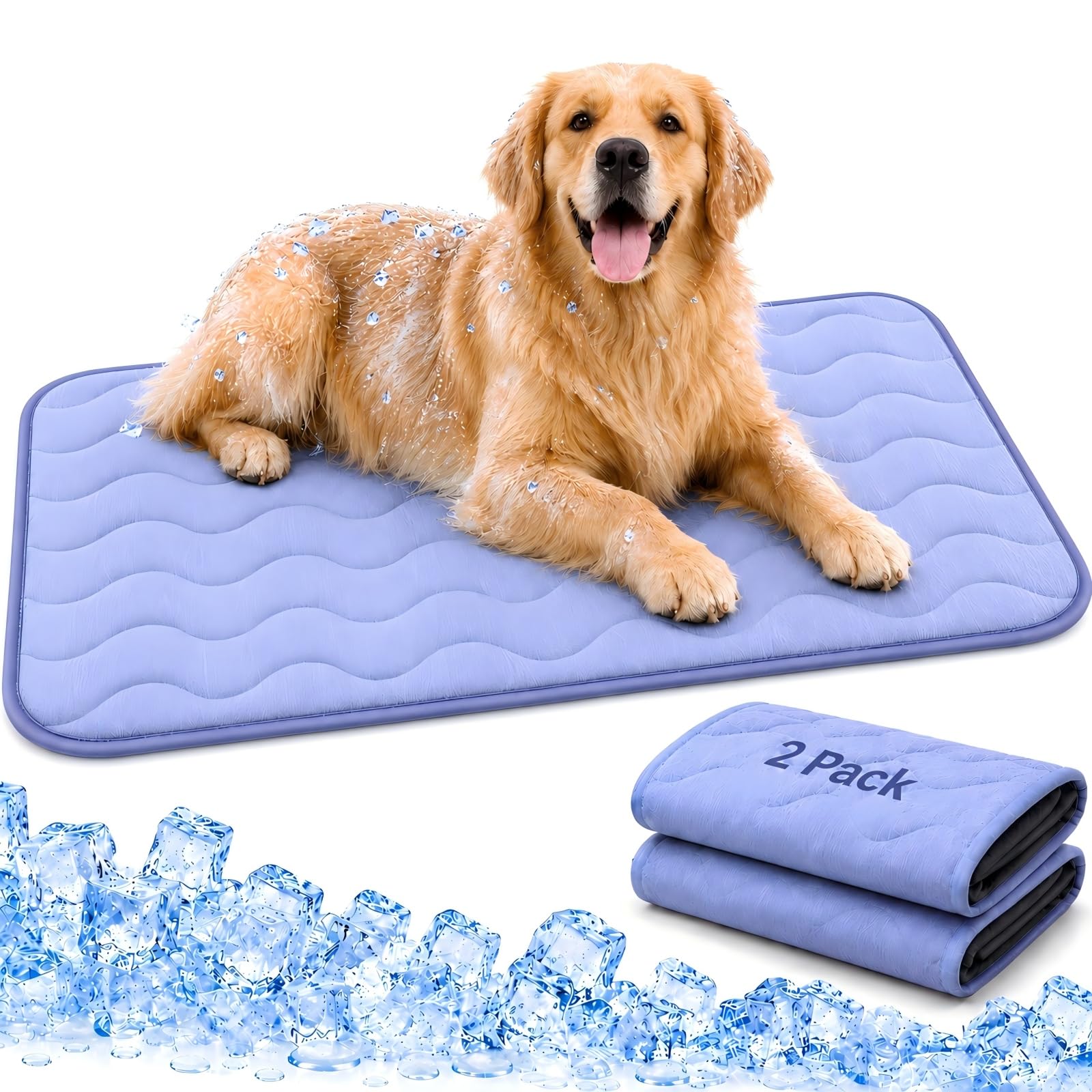 Paquete de 2 alfombrillas de refrigeración para perros de 44 x 28 pulgadas para perros grandes, almohadilla gruesa autoenfriable para mascotas con tela Arc-Chill, lavable y no tóxica, portátil para