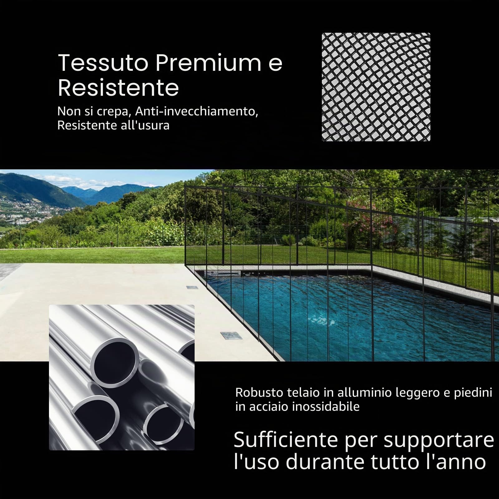 GIANTEX Recinzione di Protezione per Piscina, Recinzione Copertura Pieghevole per Privacy in Alluminio e Acciaio Inox con Kit di Montaggio per Laghetto/Giardino, 360 x 125cm