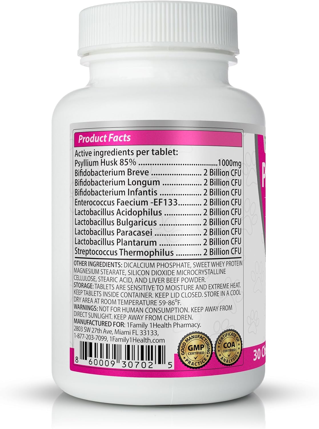Probiotic for Dogs, 18 Billion CFUs +1 Gram of Fiber - 9 Native Gut Strains, Probiotic and Prebiotic Veterinary Supplement, Chew Tablets for Diarrhea, Gut Health and Immune Health.