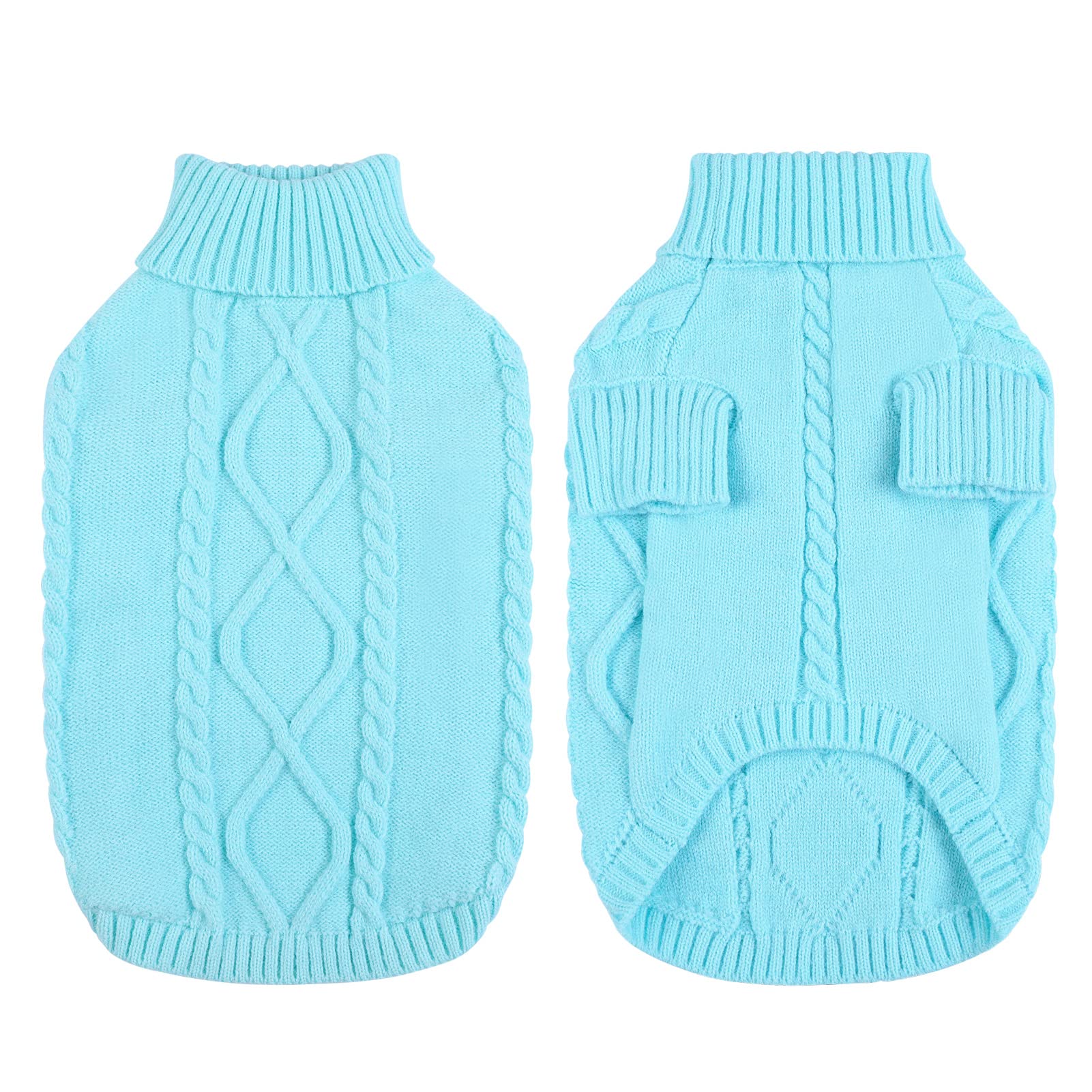 Queenmore Maglioncino Cane Bassotto Caldo Elastico Collo Alto Ritorto per Chihuahua, Bulldog Francese, Barboncino - Taglia S, Blu Cielo