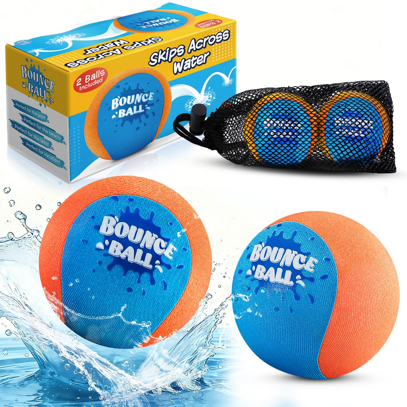 KmmiFF Wasser Sprungball, 2er-Pack Bounce Balls als Outdoor Games am Strand, See and Pool für Kinder 5-12 Jahre (Orange)