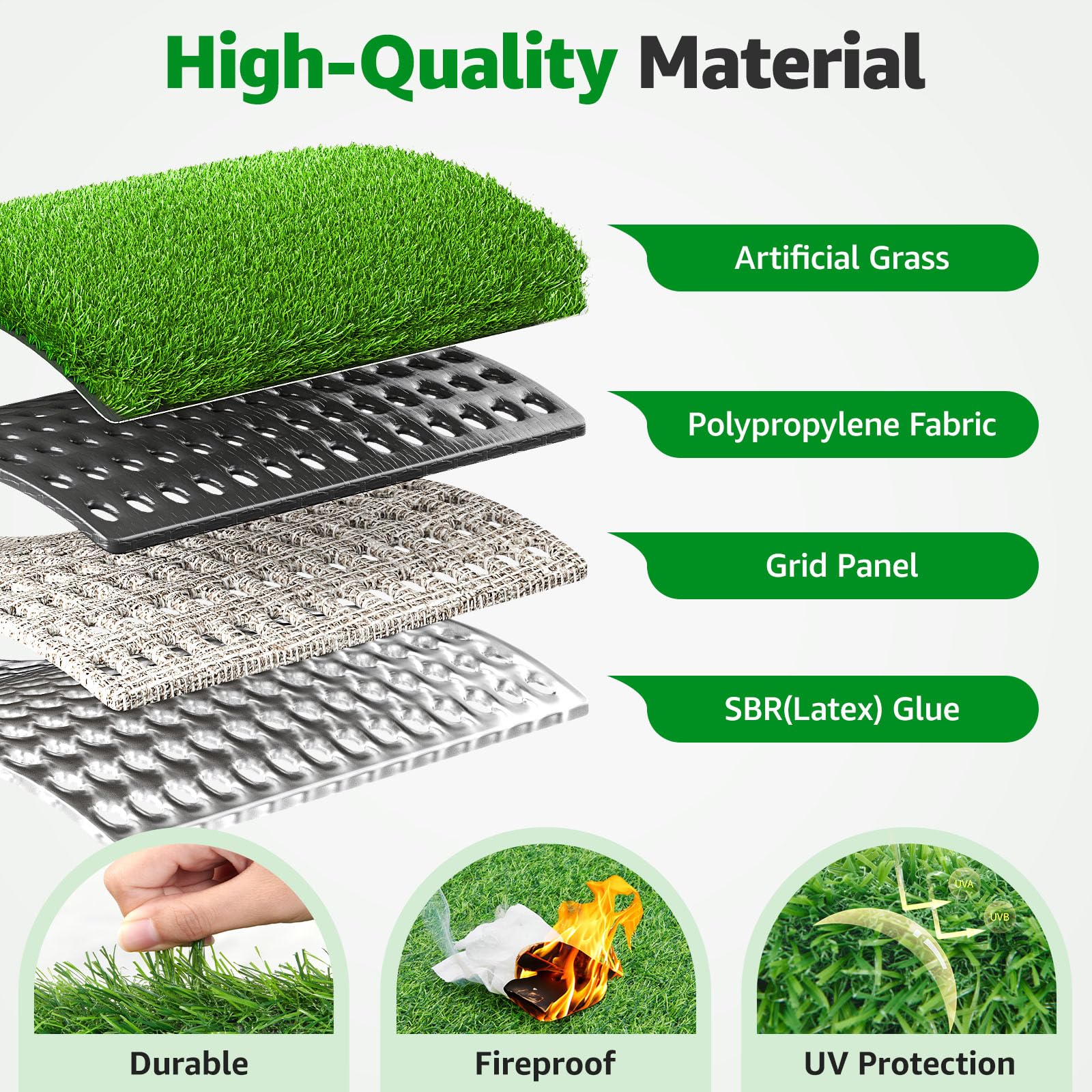 Tappeto di erba artificiale realistica per interni ed esterni: erba finta con fori di drenaggio, tappetino per cani adatto agli animali domestici, perfetto per giardino, prato, balcone, patio, cortile