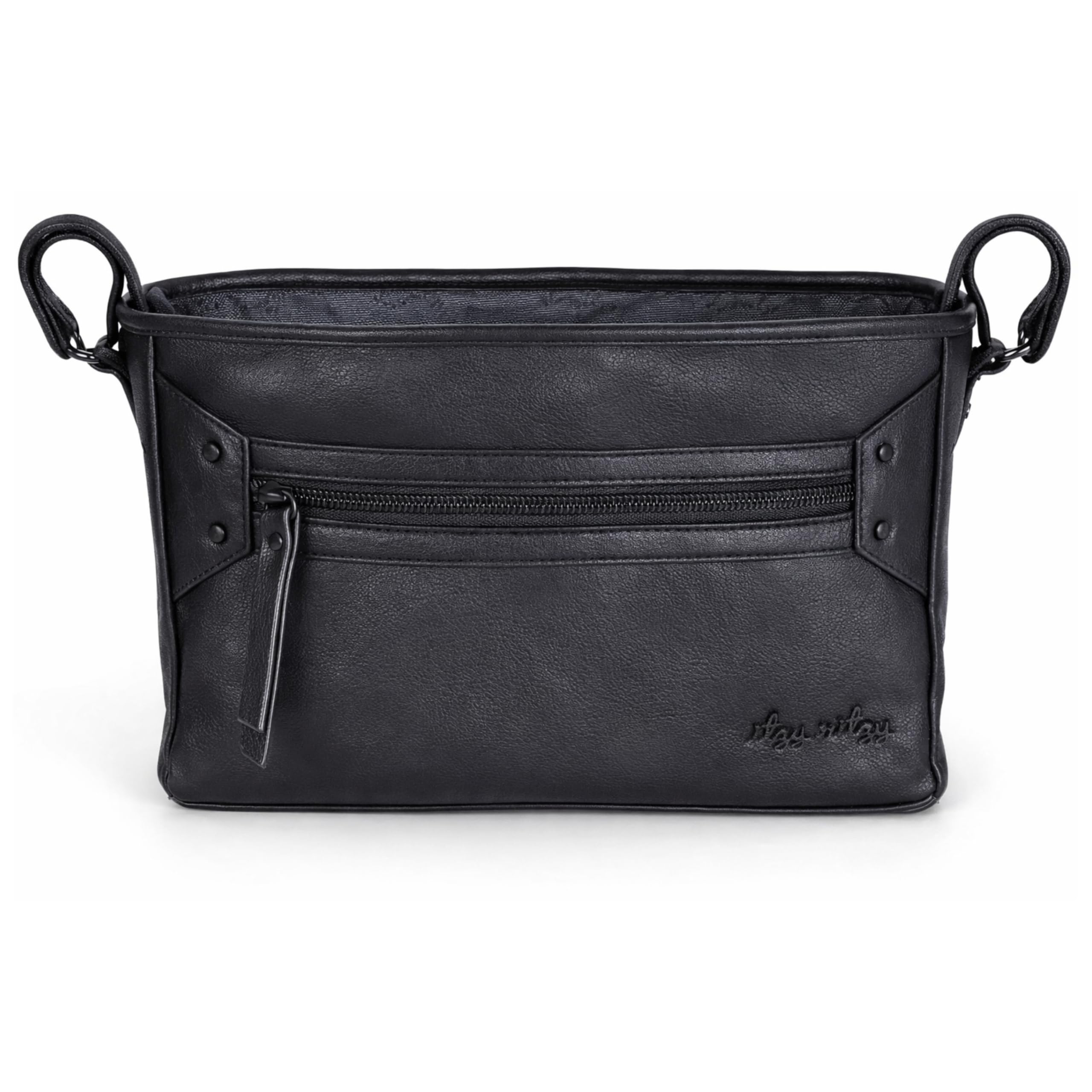 Itzy Ritzy Baby Pram Bag – Universal Pushchair Organiser with 2 Built-in Cup Holders, Zipped Pocket Buggy Bag Compartment, Stroller Accessories Fit for Baby Essentials for Moms - Black Matte