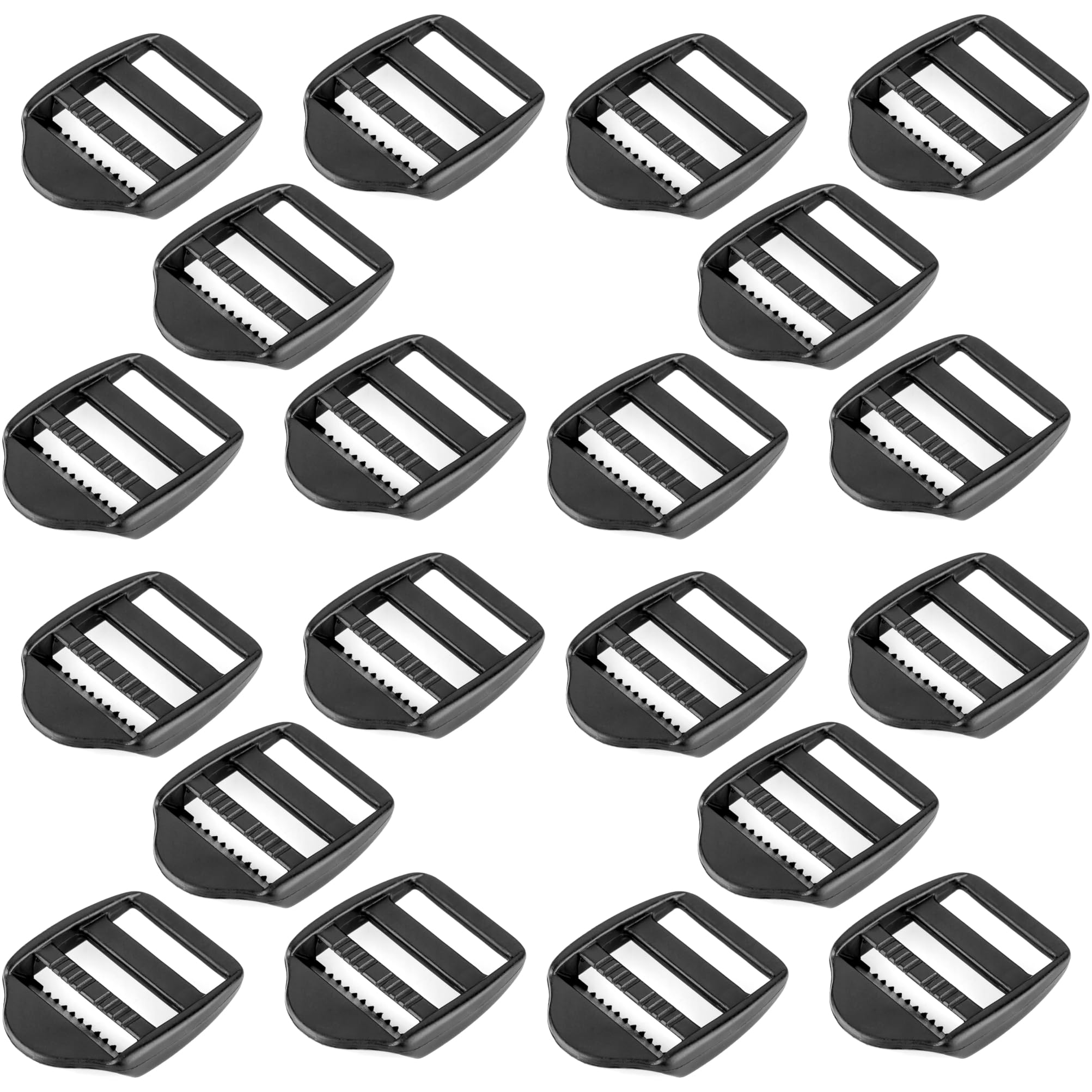 SolaDirect 20 x Ladderlock Rucksack Sliders Buckles for 40 mm / 1.57″ Webbing Strap, Black, Plastic