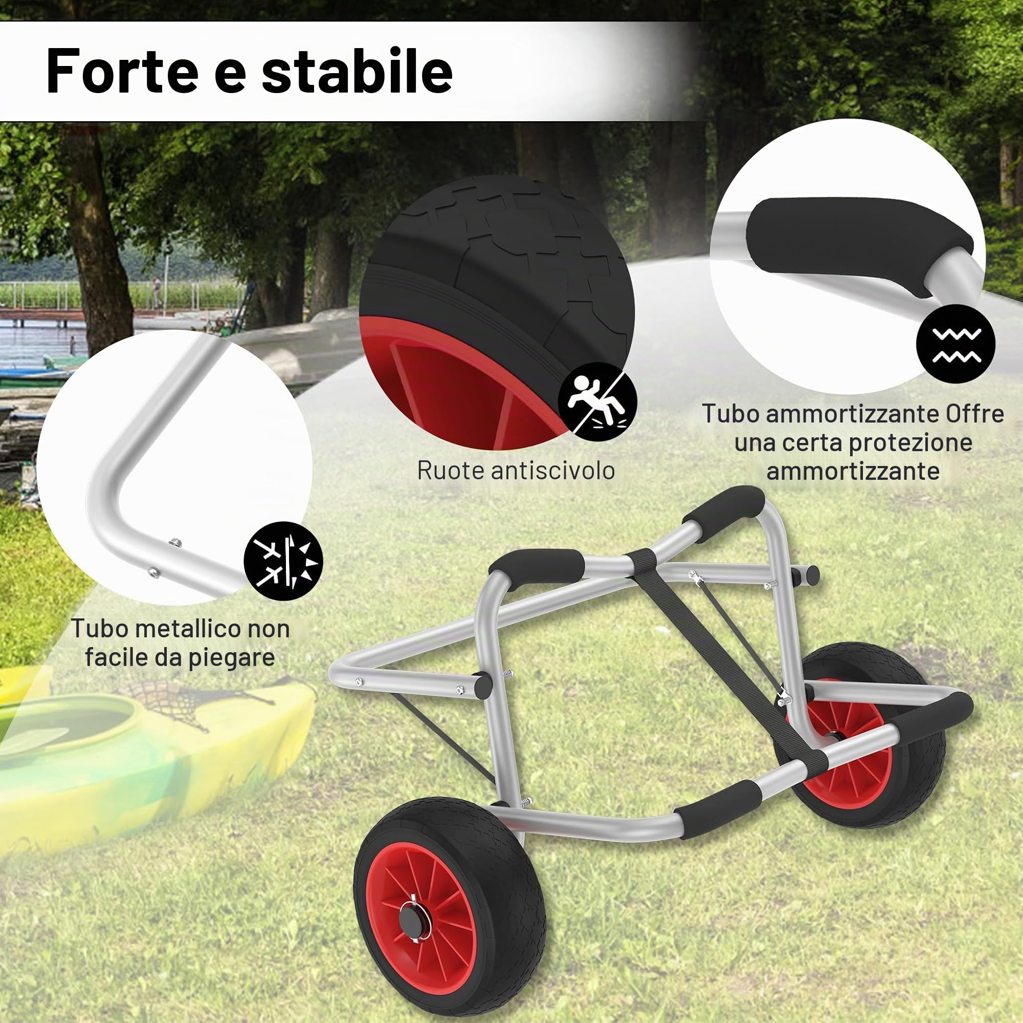 UISEBRT Kayak, carrello pieghevole per canoa, portata fino a 100 kg, con cinghie da 3 m, in alluminio, per canoa, kaya
