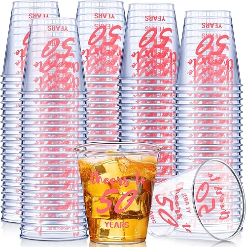 Zubebe 100 vasos desechables de 2 onzas, regalos de fiesta de cumpleaños para ella y él, mujeres y hombres, aniversario, decoración de boda (Cheers