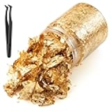 Gold Leaf Flakes with Tweezers,10g Metallic Gold Foil Flakes for Resin, with Tweezers, Imitation for Nail Art, Crafts, Slime, Painting, Jewelry Making, DIY Craft Supplies