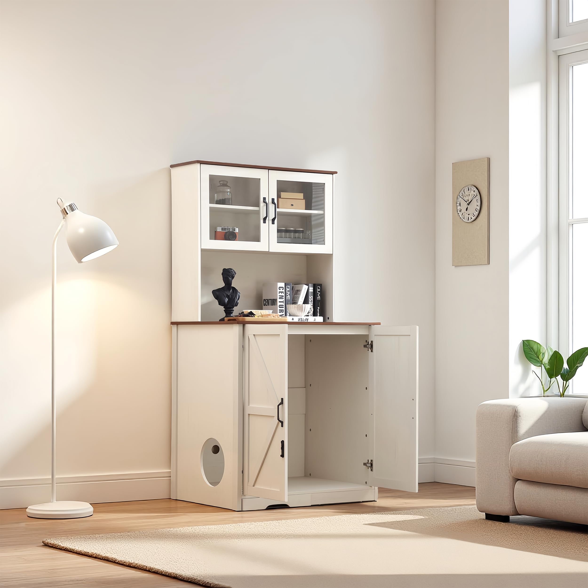 Sylvan Gravity Extra-Large Enclosure for Self-Cleaning Cat Litter Boxes, Wooden Cat Litter Furniture with LED Lighting, a Adjustable Shelf and Doors - image 3