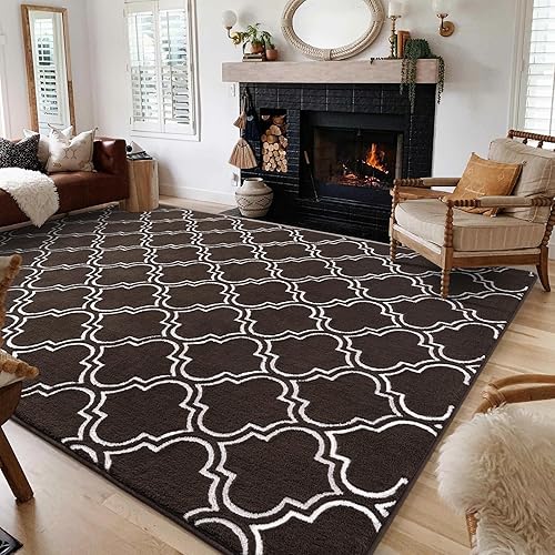 HOMORE Area Rug 7x10 Large Shag Rugs for Living Room Bedroom, Super Soft Memory Foam Rugs for Kids Nursery Classroom Playroom Dorm Home Office Decor, Brown/White